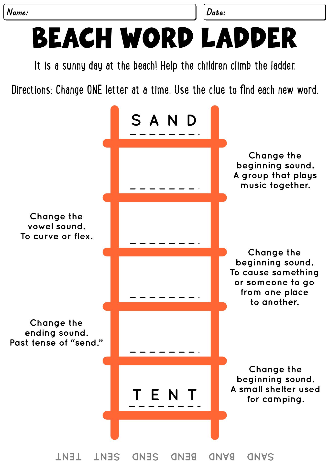 Word Ladder Games Worksheets for Learning