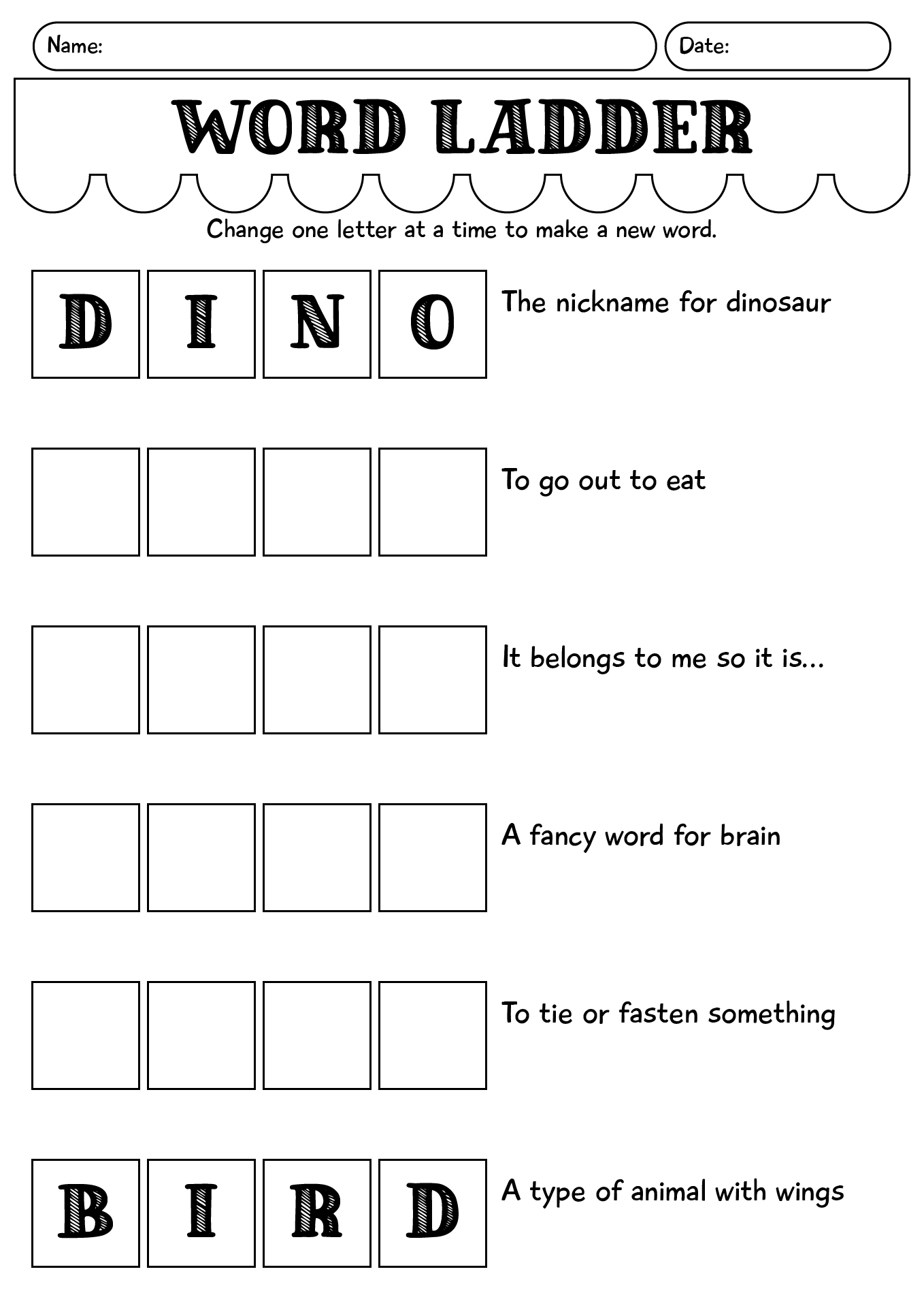 Word Ladder For Kids Worksheet