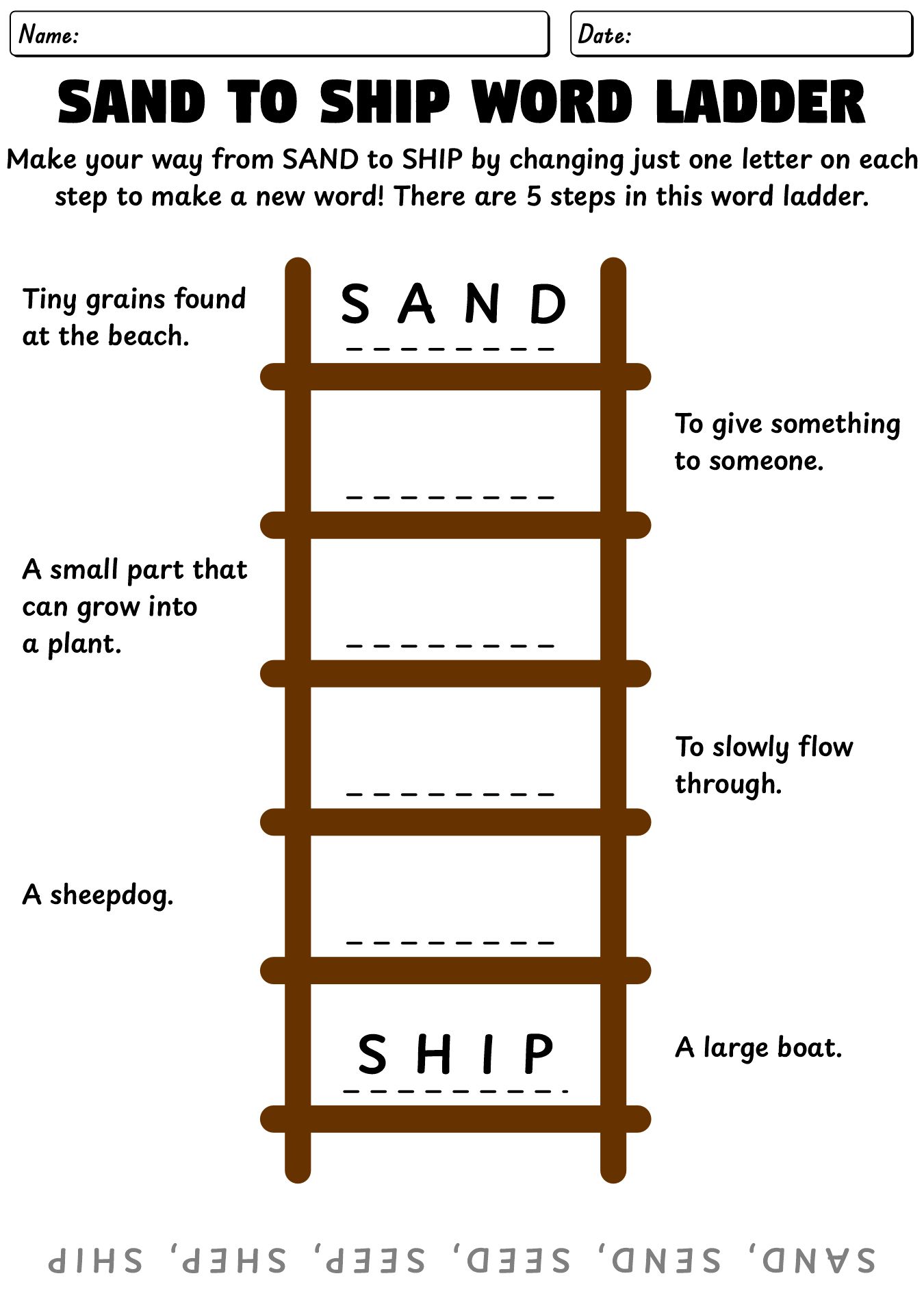 Word Ladder Puzzle Worksheet