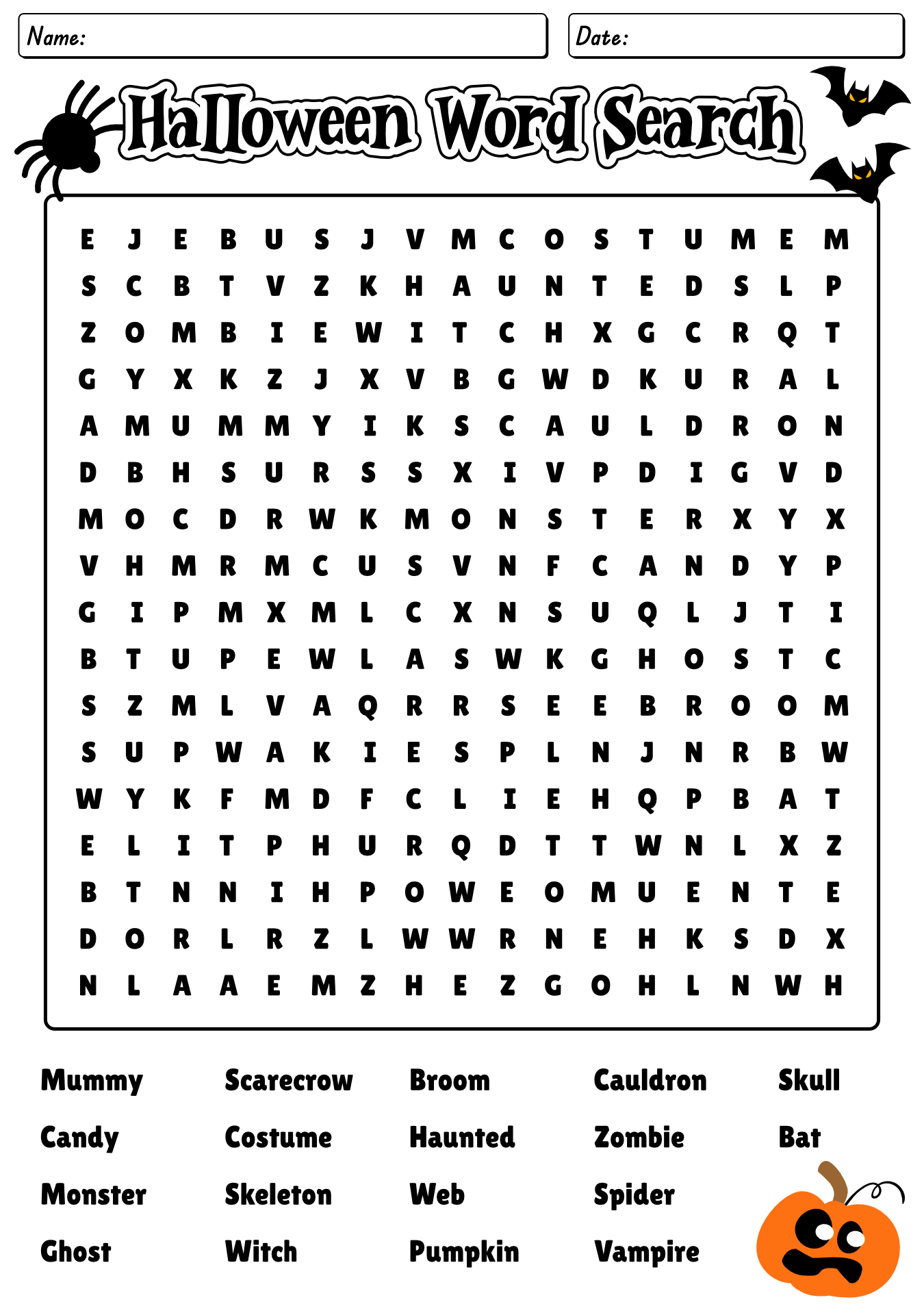 Word Search For Halloween Worksheet