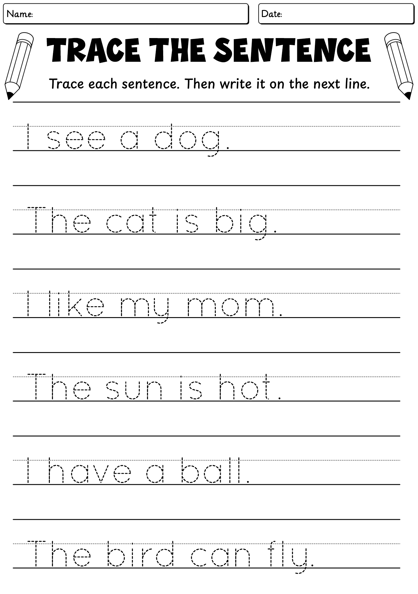 Word Writing Practice For Kindergarten Worksheet
