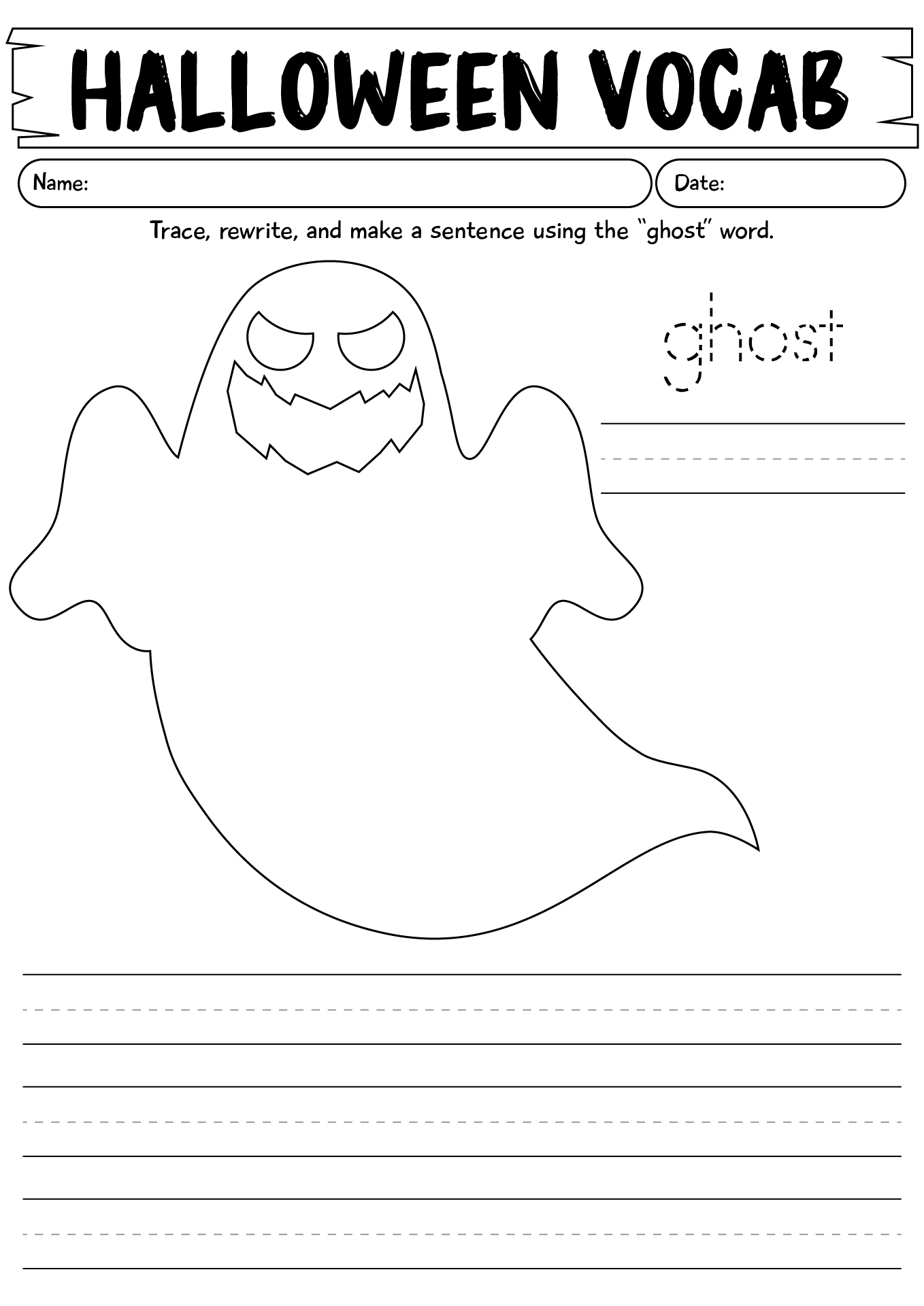 Worksheet Halloween Vocab Words: Ghost