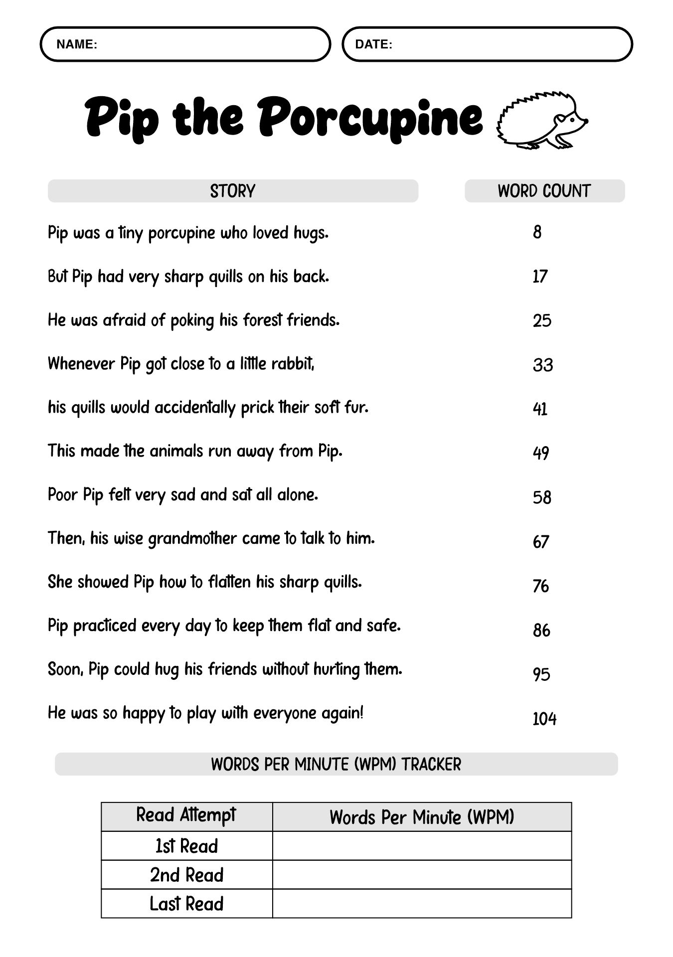 Worksheets for 3rd Grade Reading Fluency
