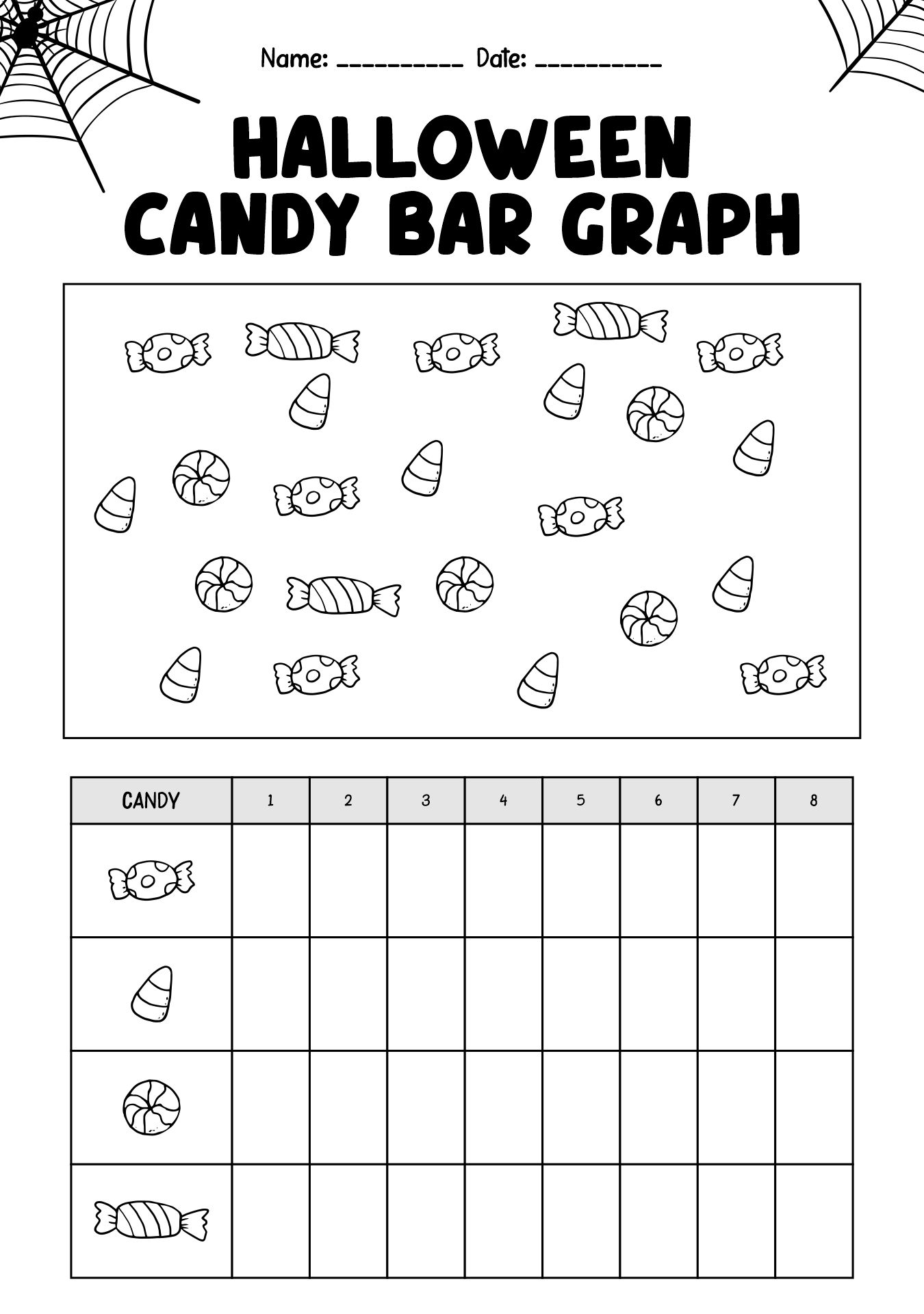 1st Grade Math Worksheets Halloween Candy Graphs