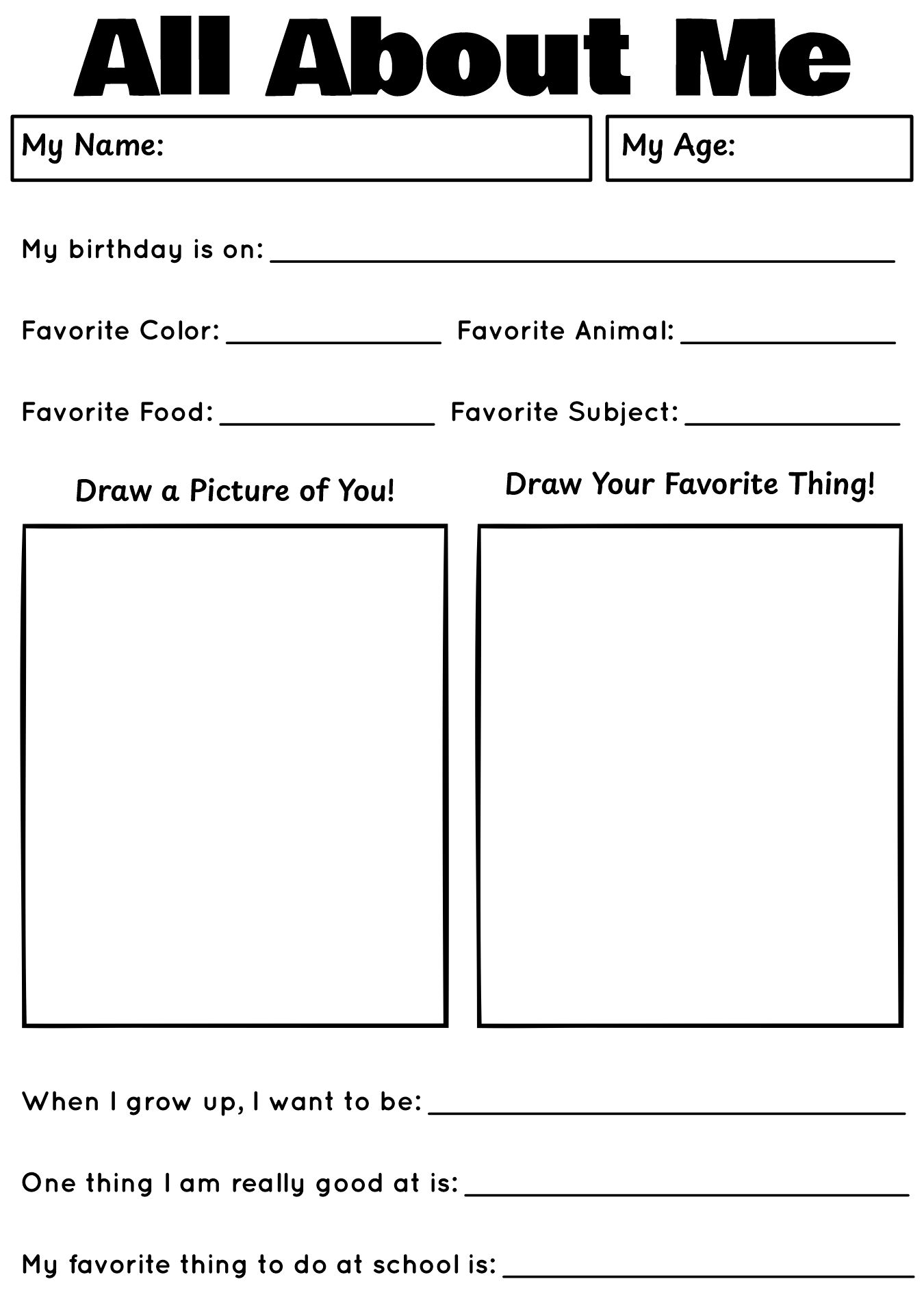 1st Grade Self Introduction Classroom Worksheet