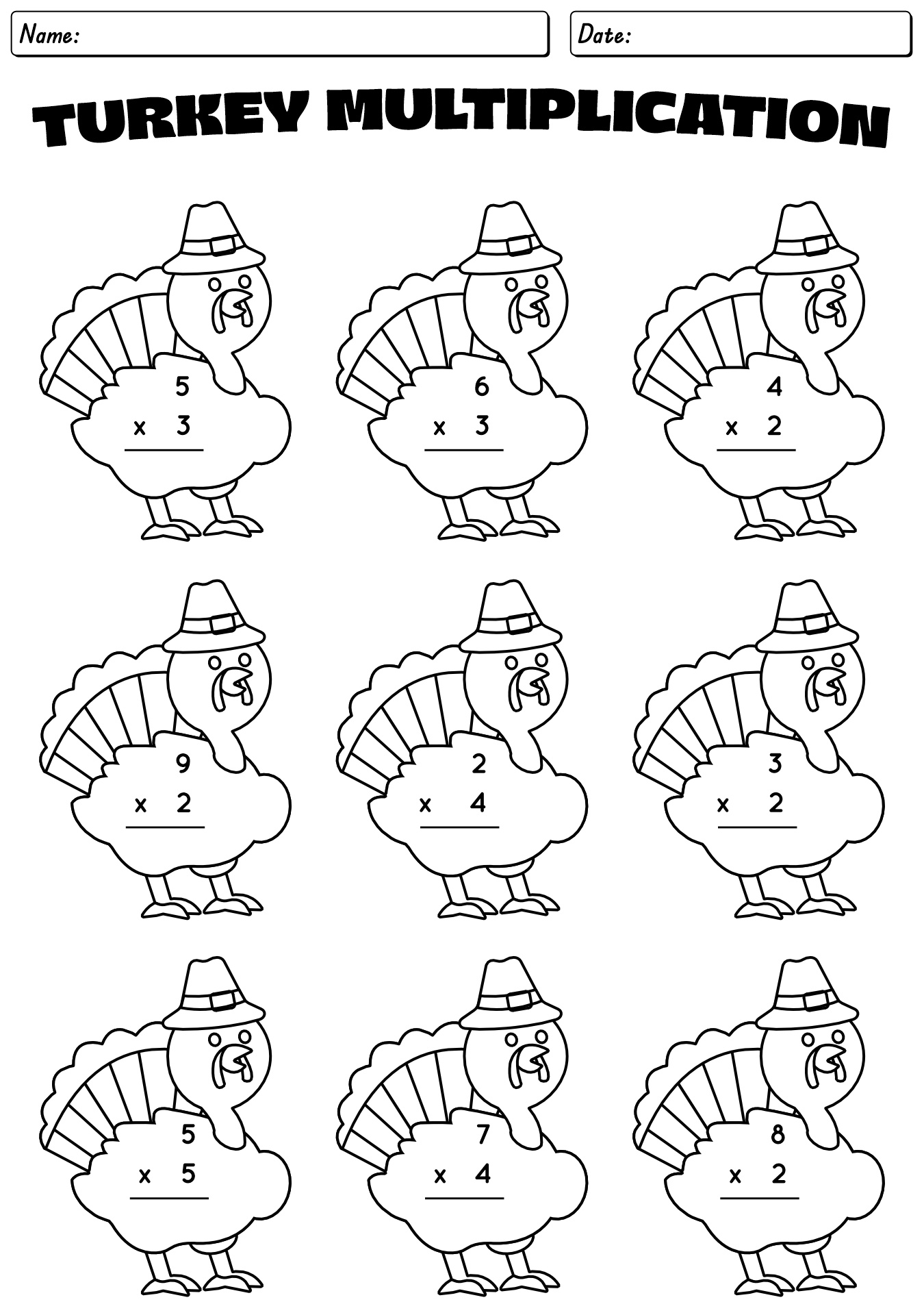 1st Grade Turkey-Themed Multiplication Practice