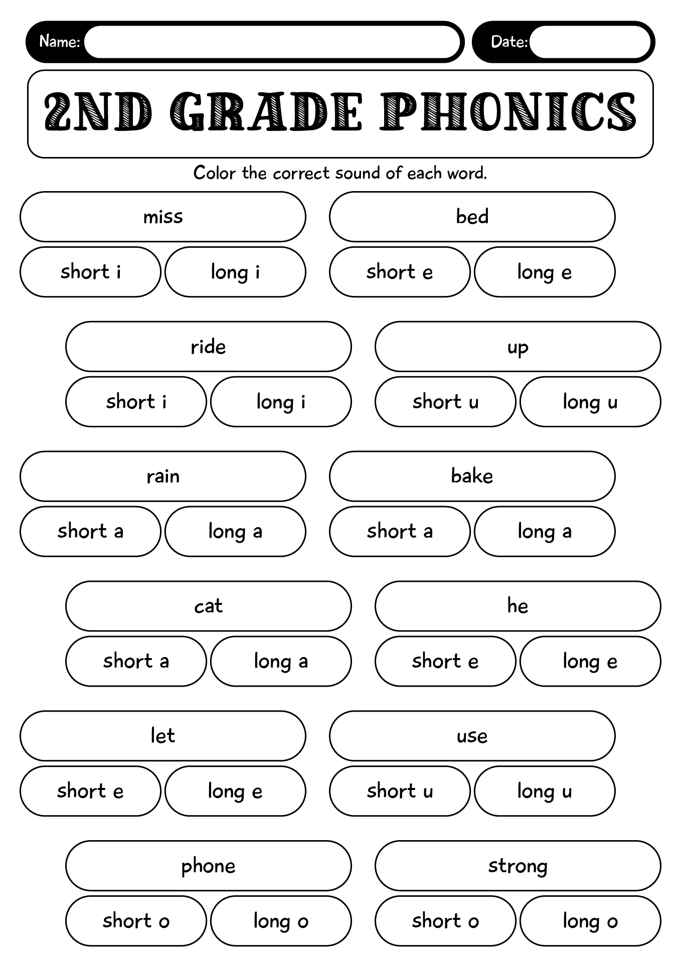2nd Grade Phonics Worksheets