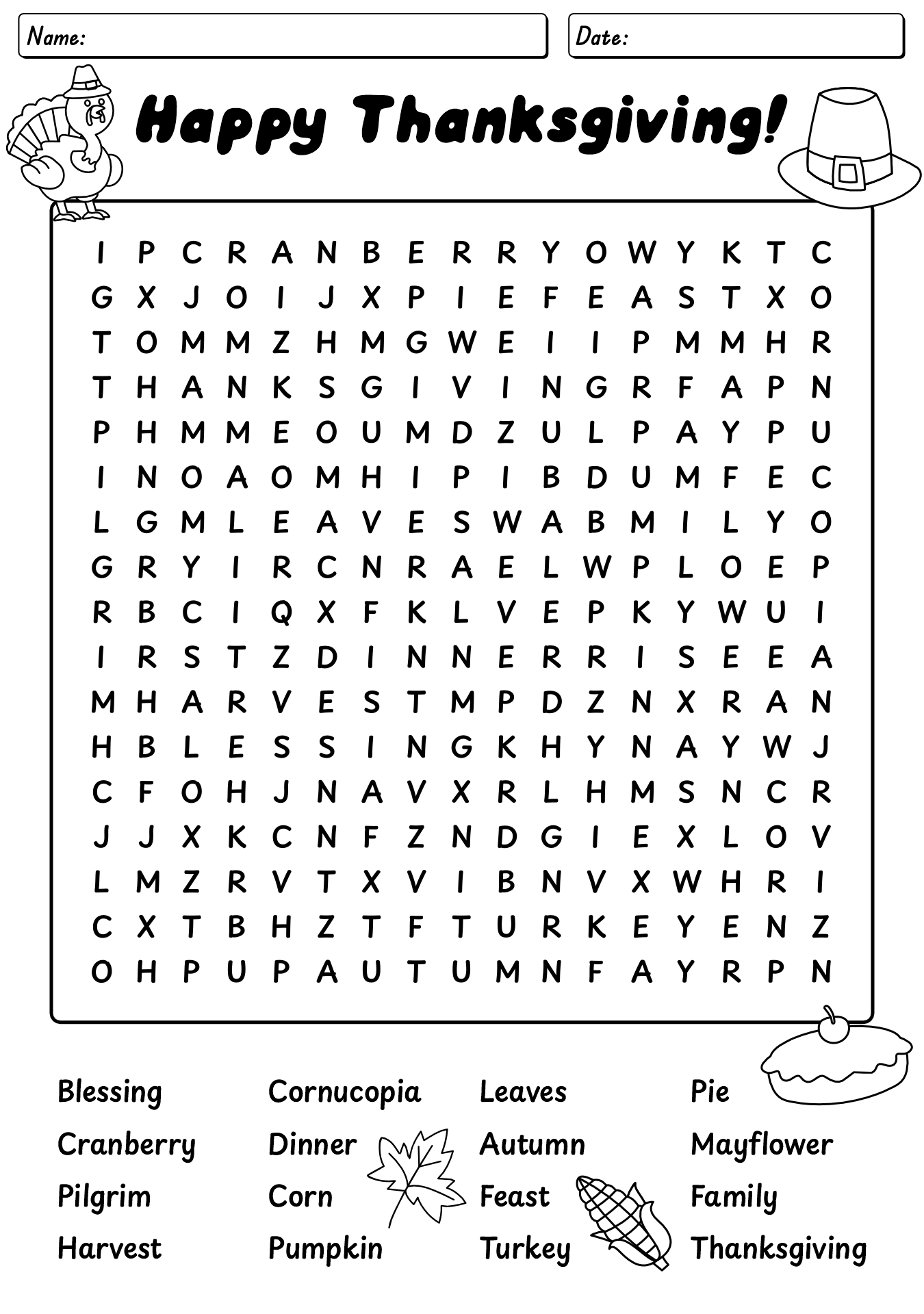 4th Grade Thanksgiving Word Search Worksheet