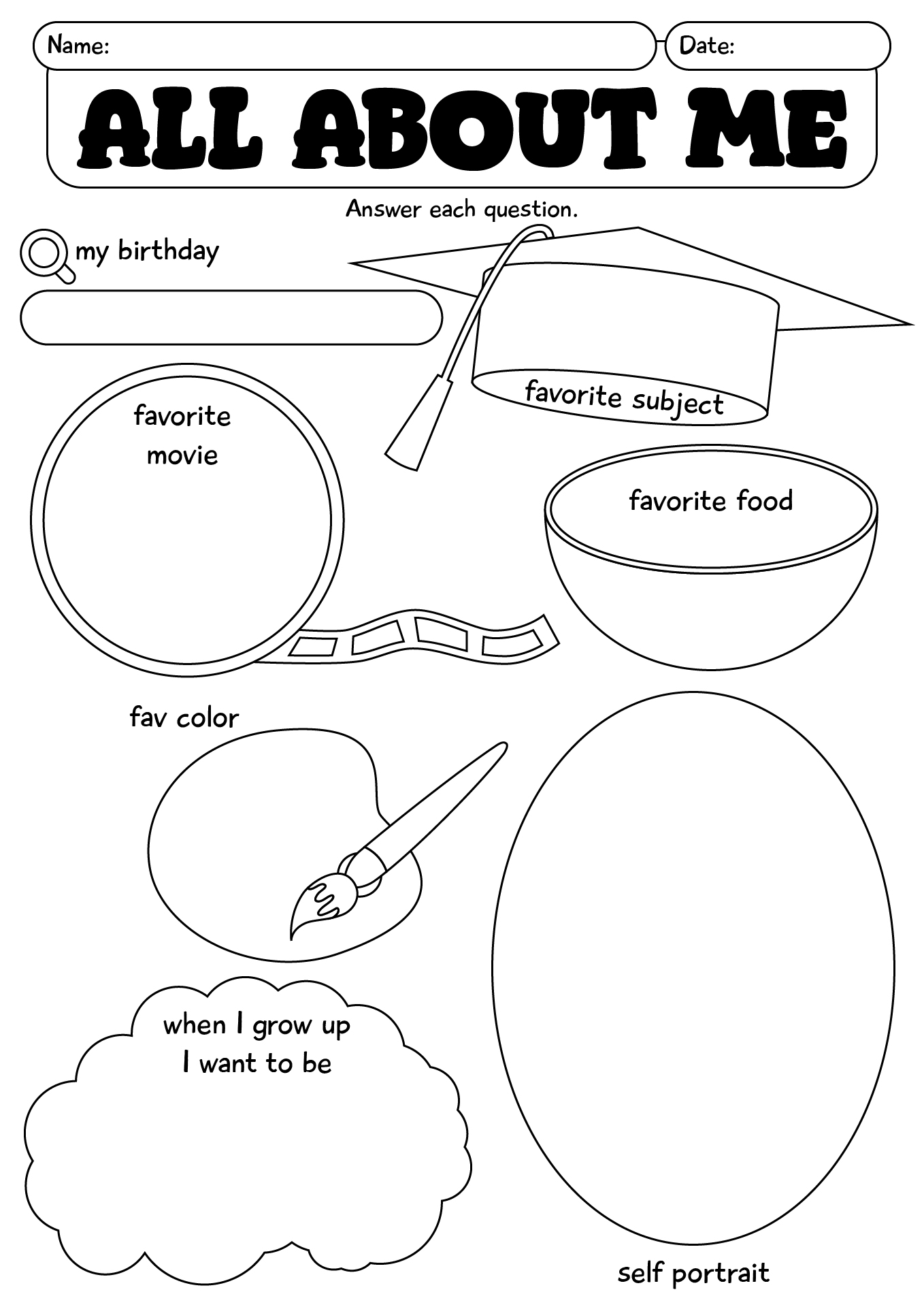 All About Me Kindergarten Worksheets