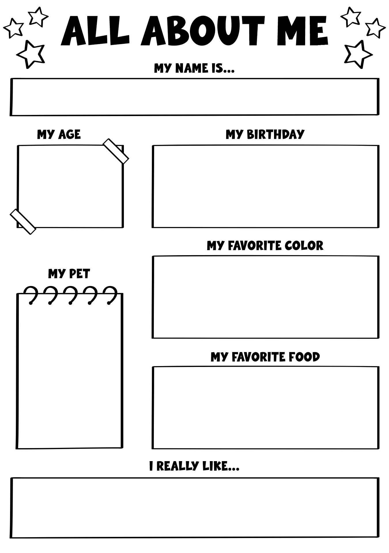 All About Me Self Introduction Kindergarten Worksheet