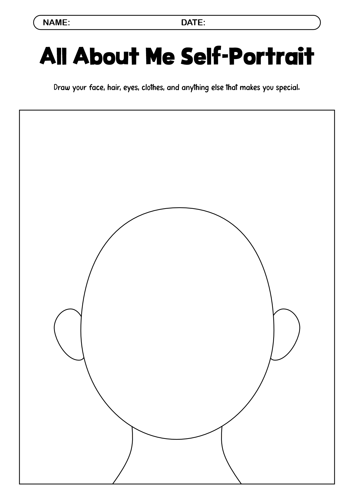 All About Me Self Portrait Worksheet for Kids