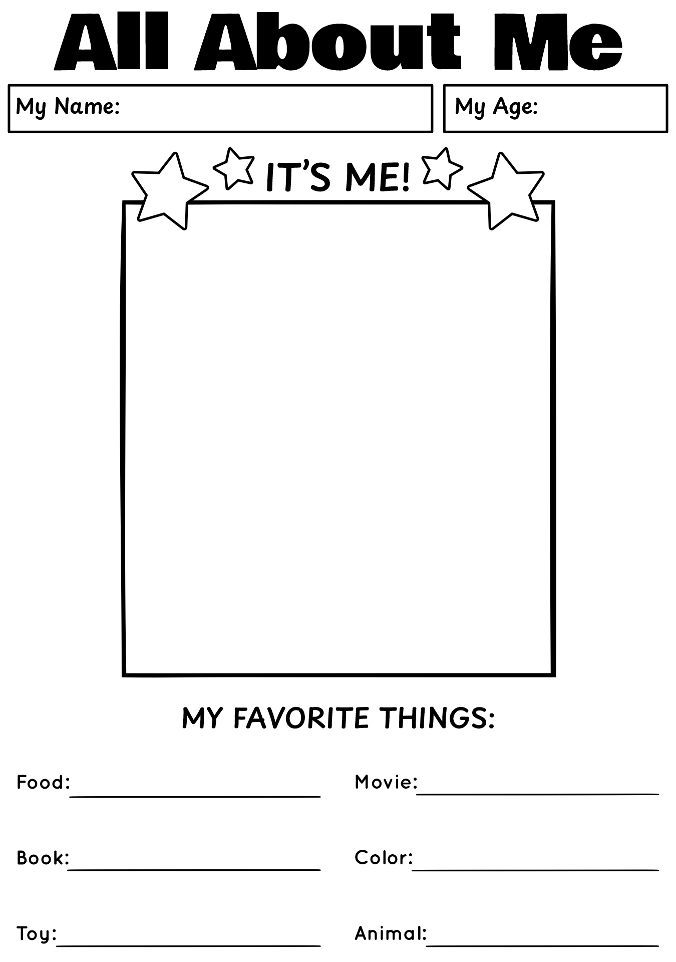 All About Me Self Portrait Worksheet