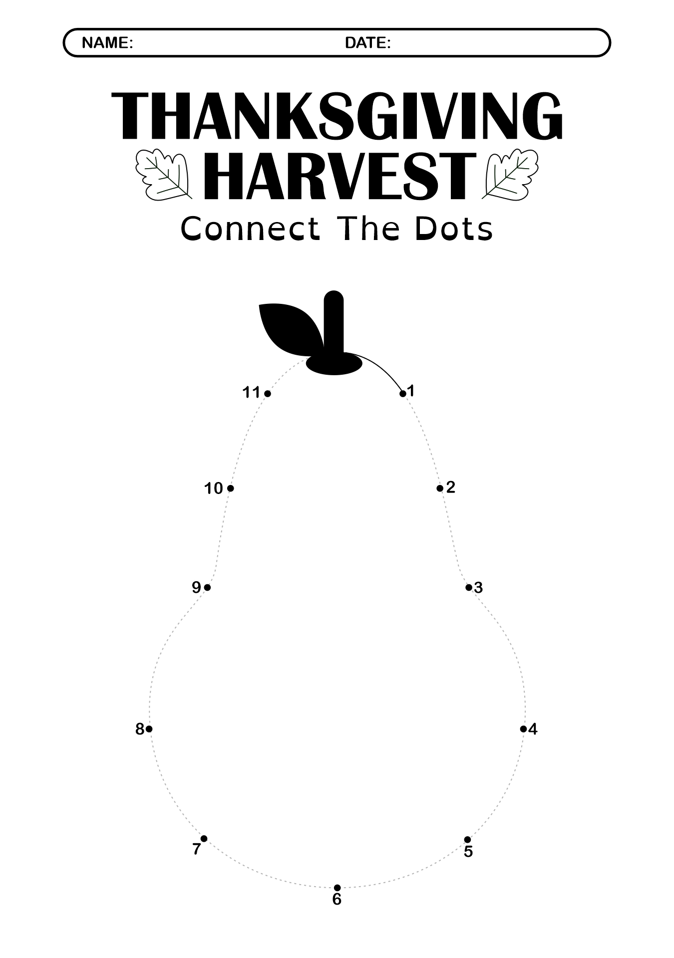 Autumn Harvest Connect the Dots Thanksgiving Worksheets