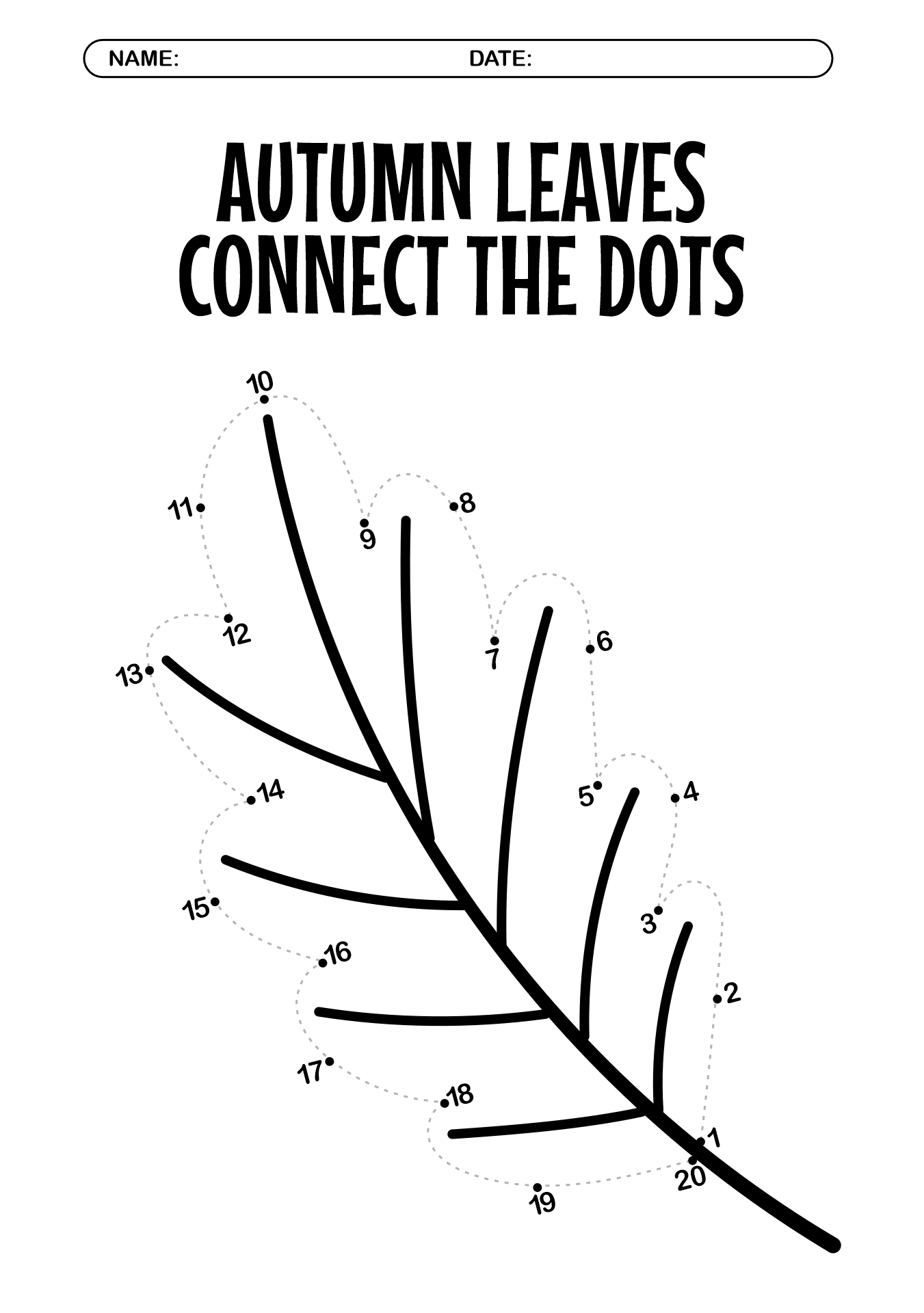 Autumn Leaves Connect the Dots Thanksgiving Worksheet