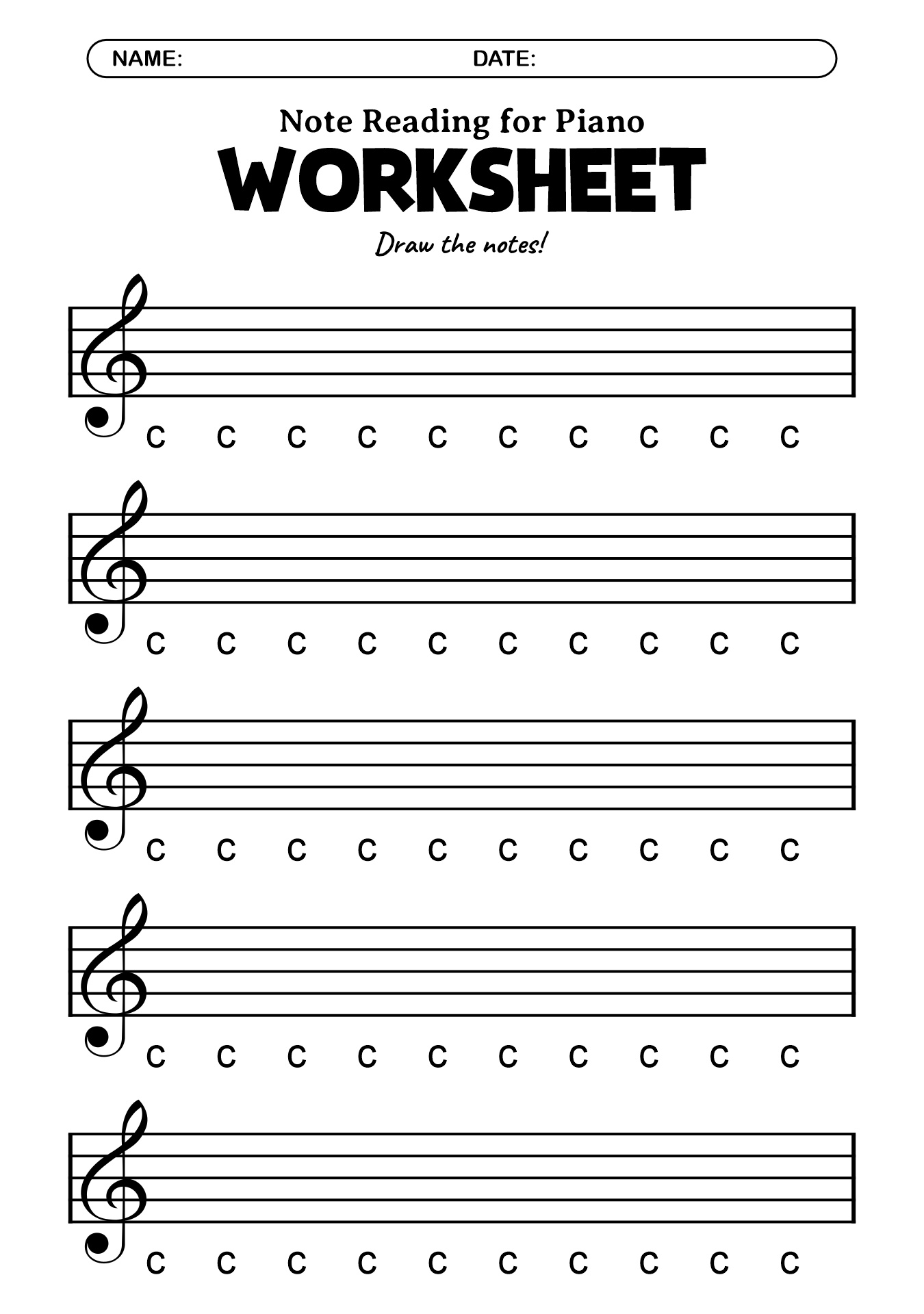 Beginner Note Reading Worksheets for Piano