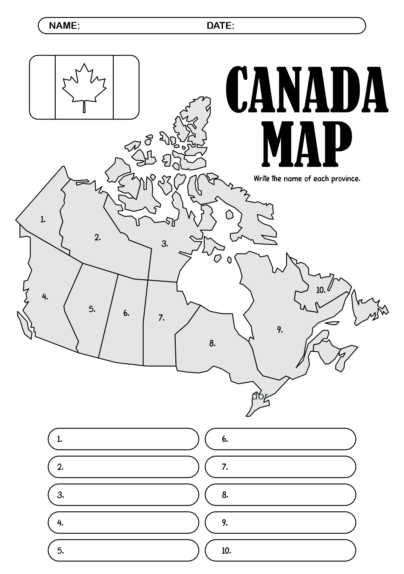 Blank Map of Canada for Labeling Worksheet