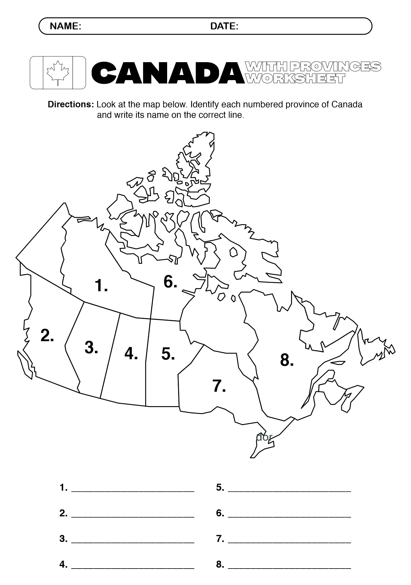 Blank Map of Canada with Provinces Worksheet