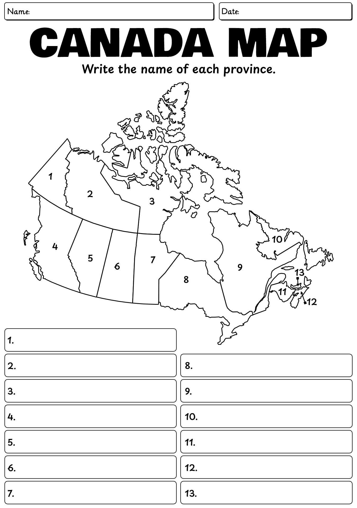 Blank Map Of Canada Worksheet For Geography