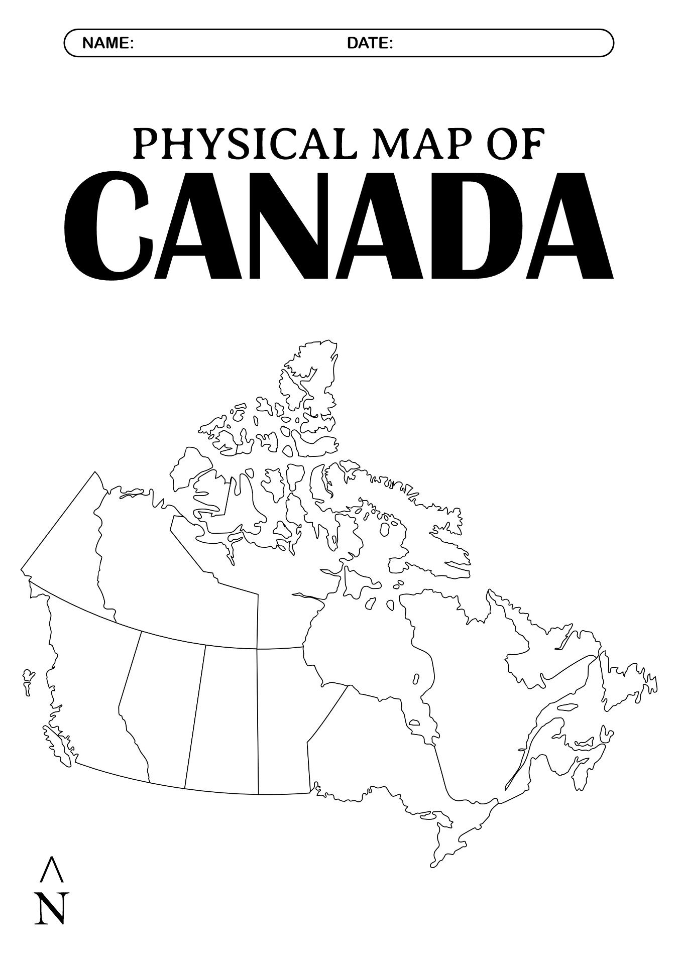 Blank Physical Map of Canada Worksheet