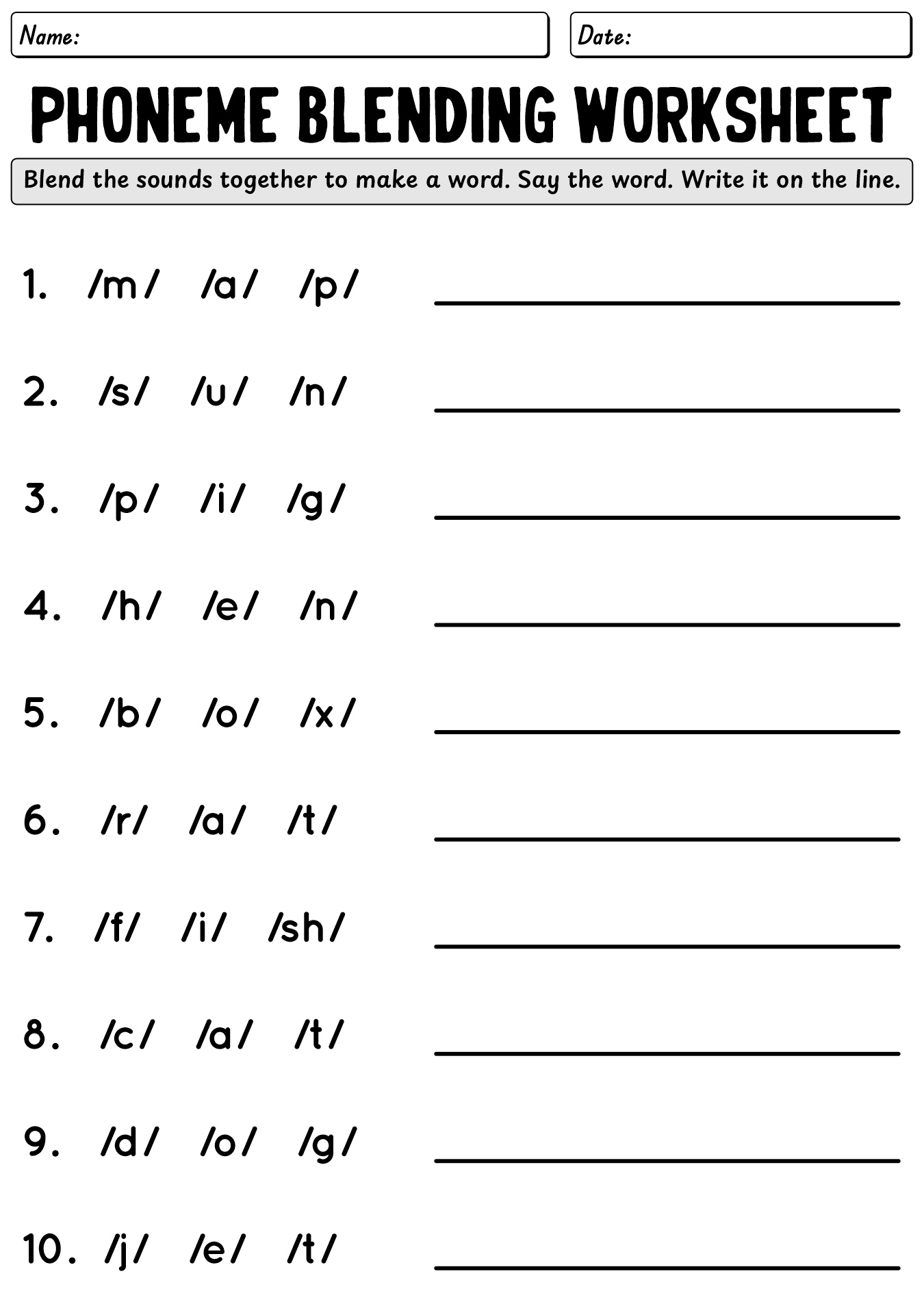 Blending Phonemes Worksheets