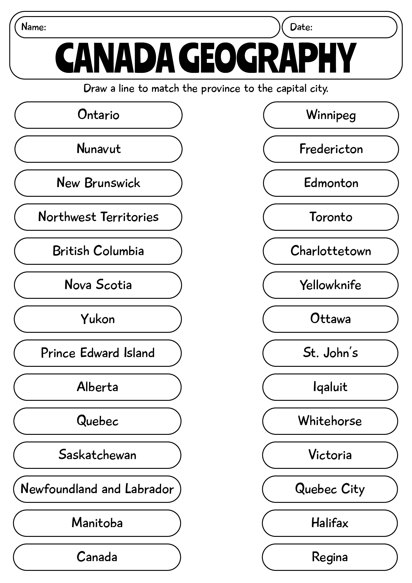 Canada Geography Worksheet For Students