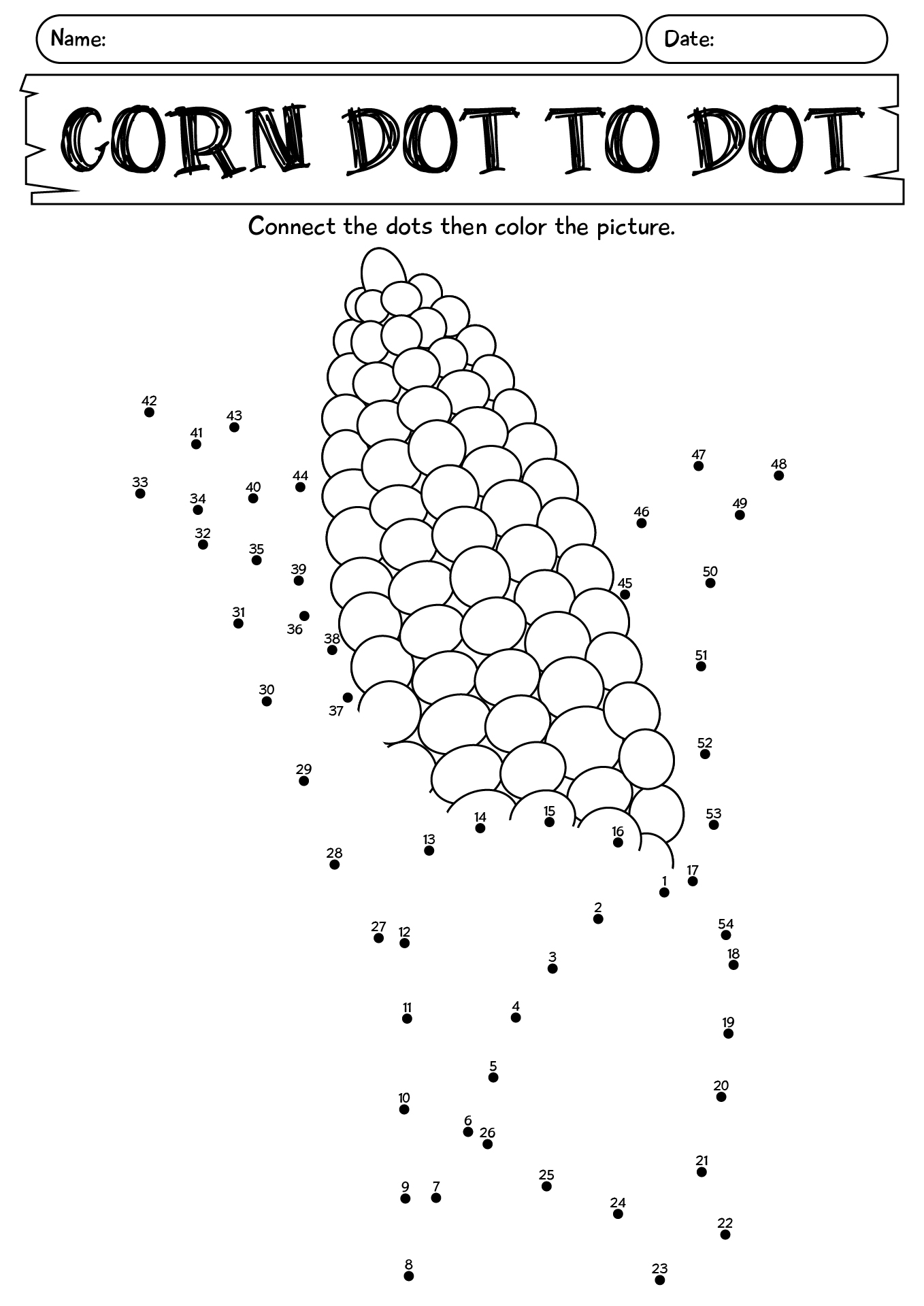 Corn Dot To Dot Thanksgiving Worksheet