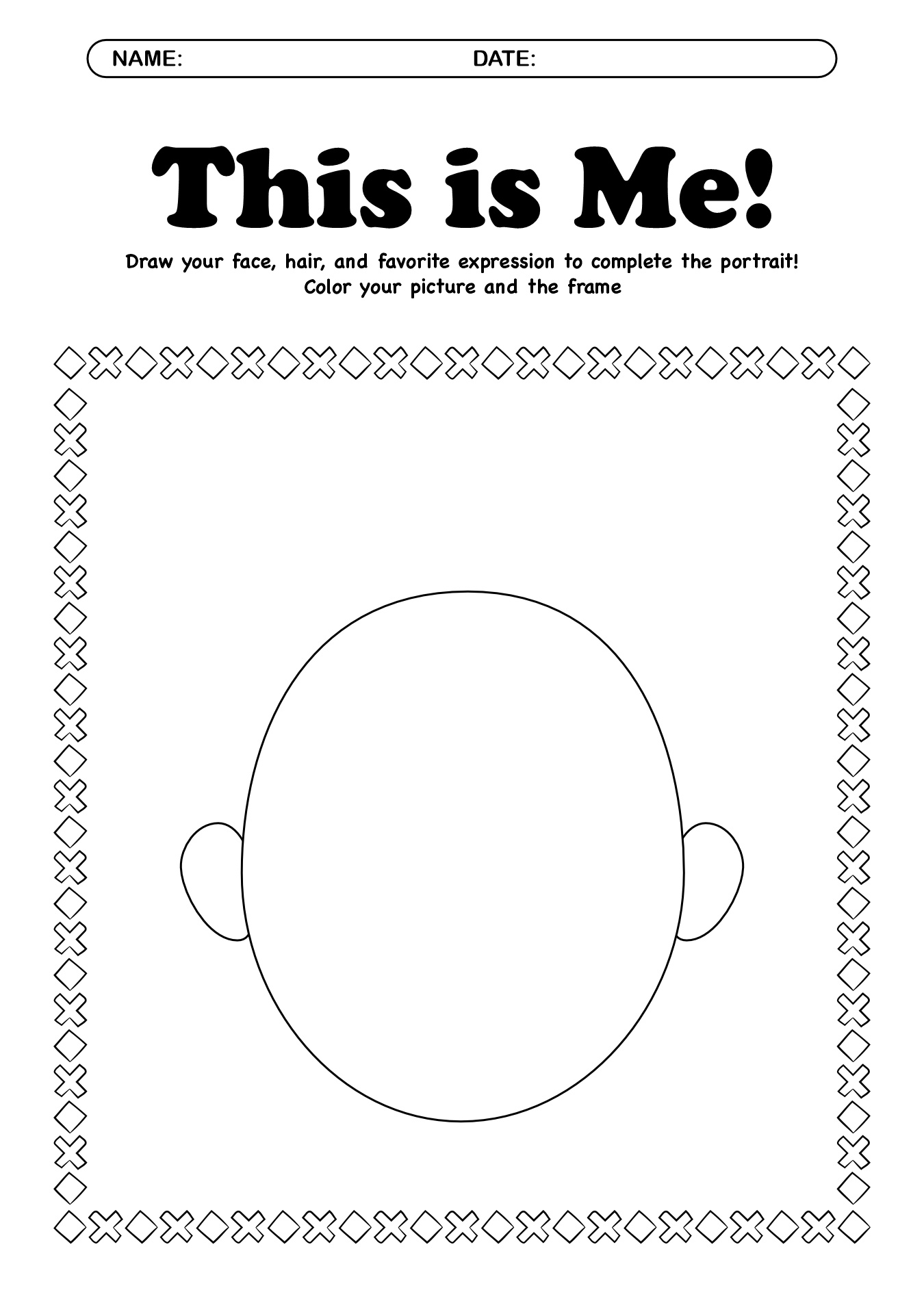 Creative Self Portrait All About Me Worksheet