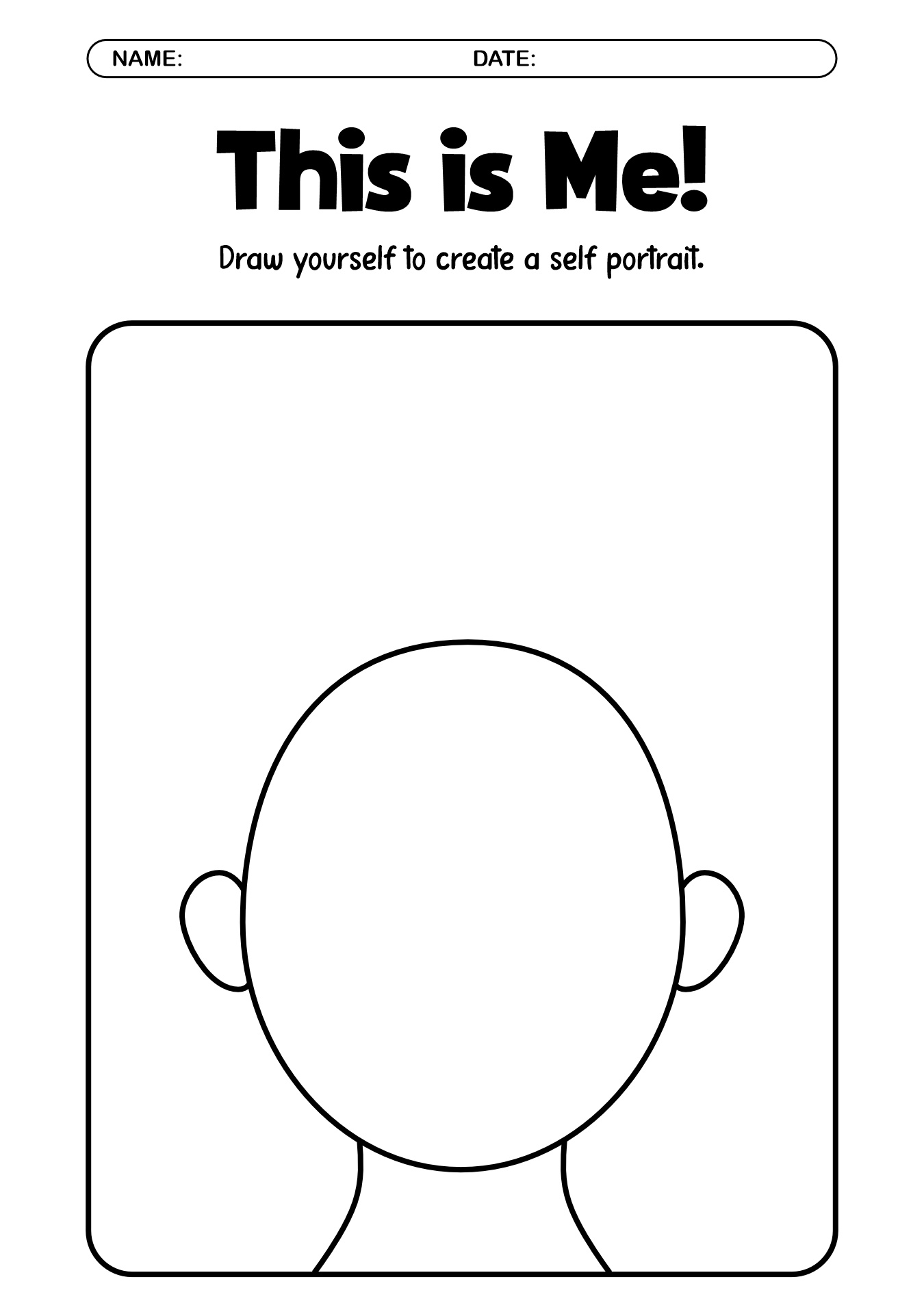 Drawing Self Portrait Worksheet for Kids