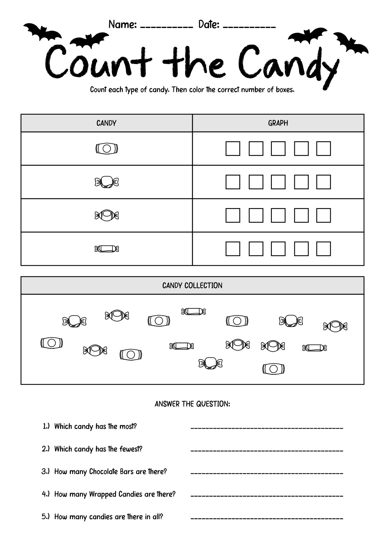 Easy Halloween Candy Graphing Sheets for 1st Grade Learners