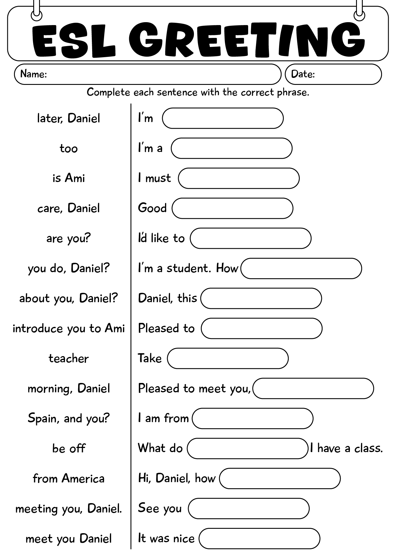 ESL Greeting Worksheet For Students