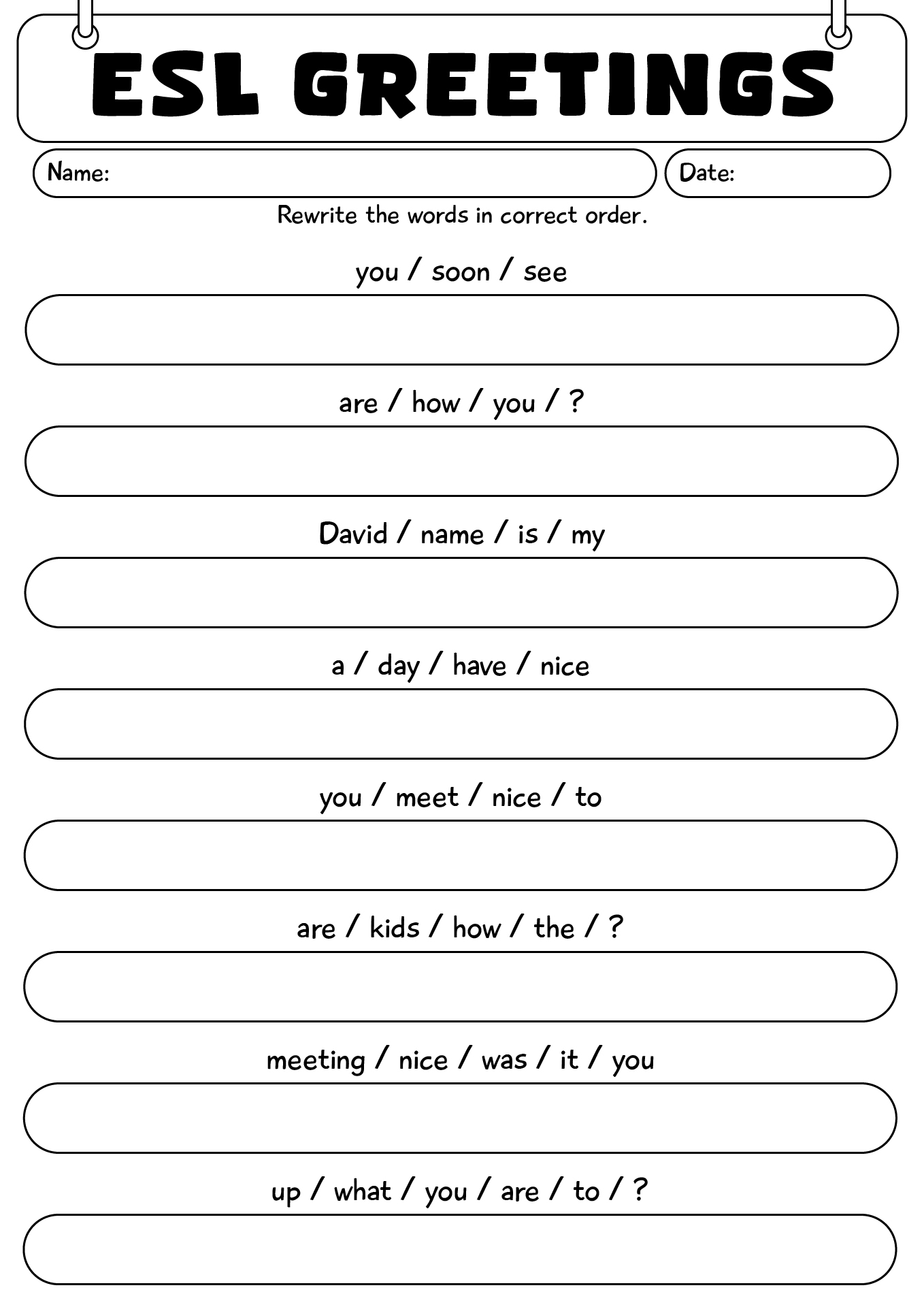 ESL Greetings Activity Worksheet