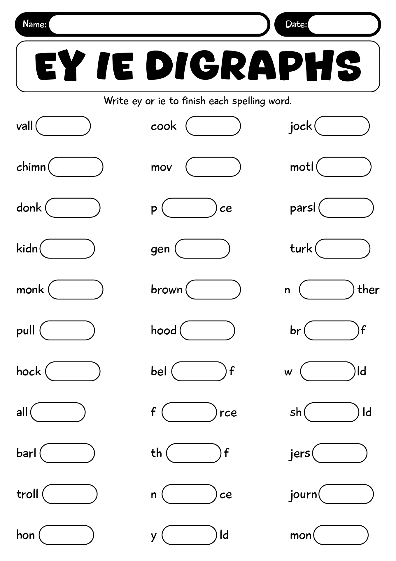 EY IE Digraphs Worksheet For 2nd Grade