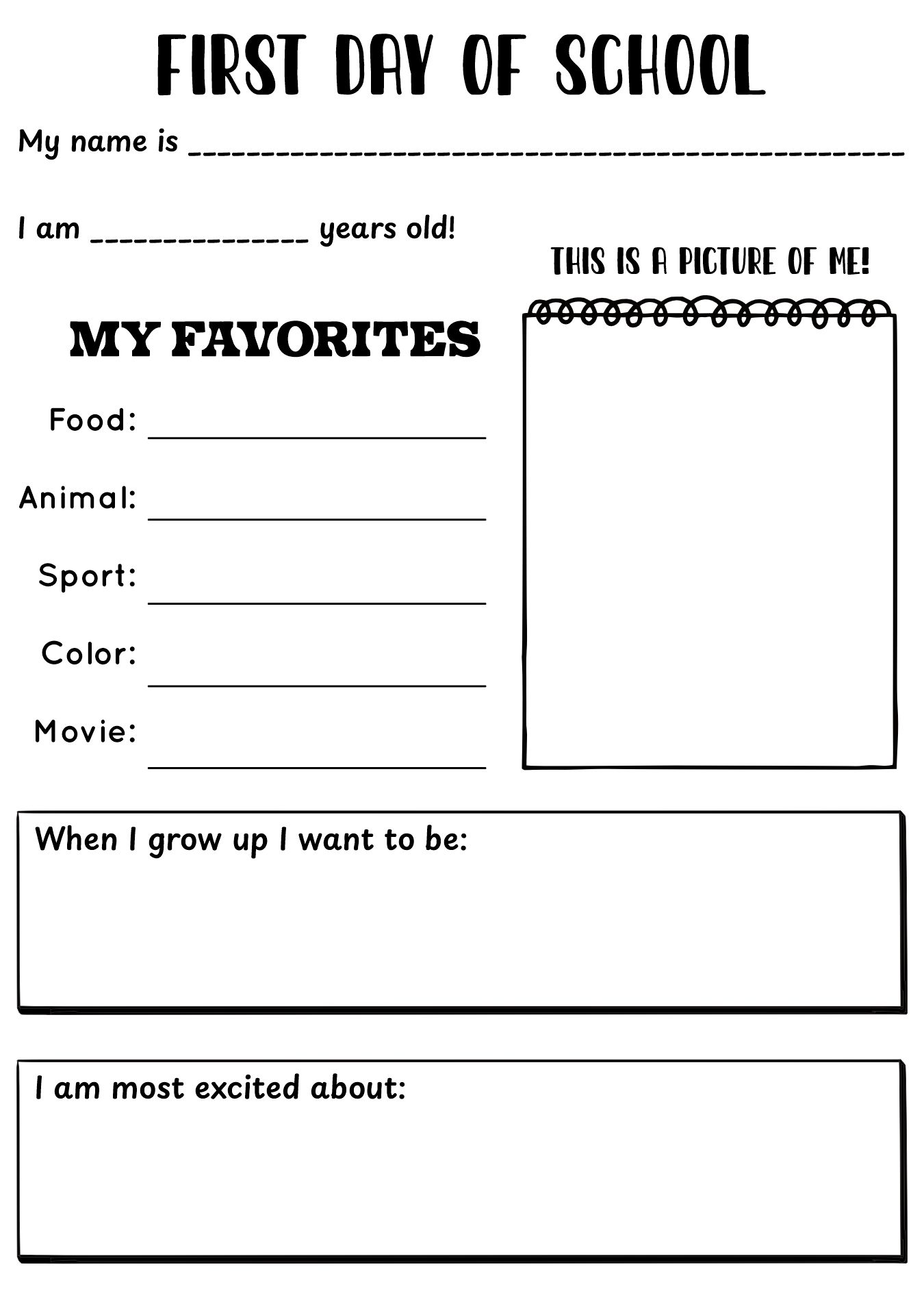 First Day Of School Introduction Worksheet