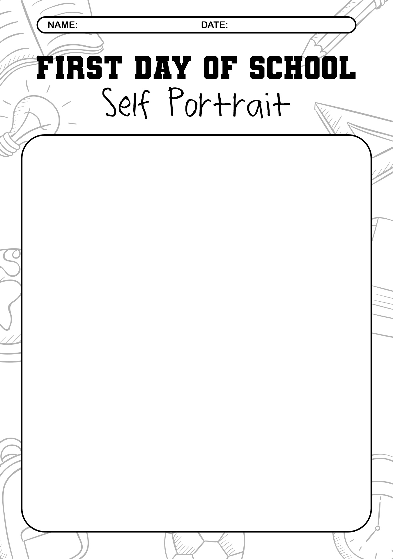 First Day of School Self Portrait Worksheet