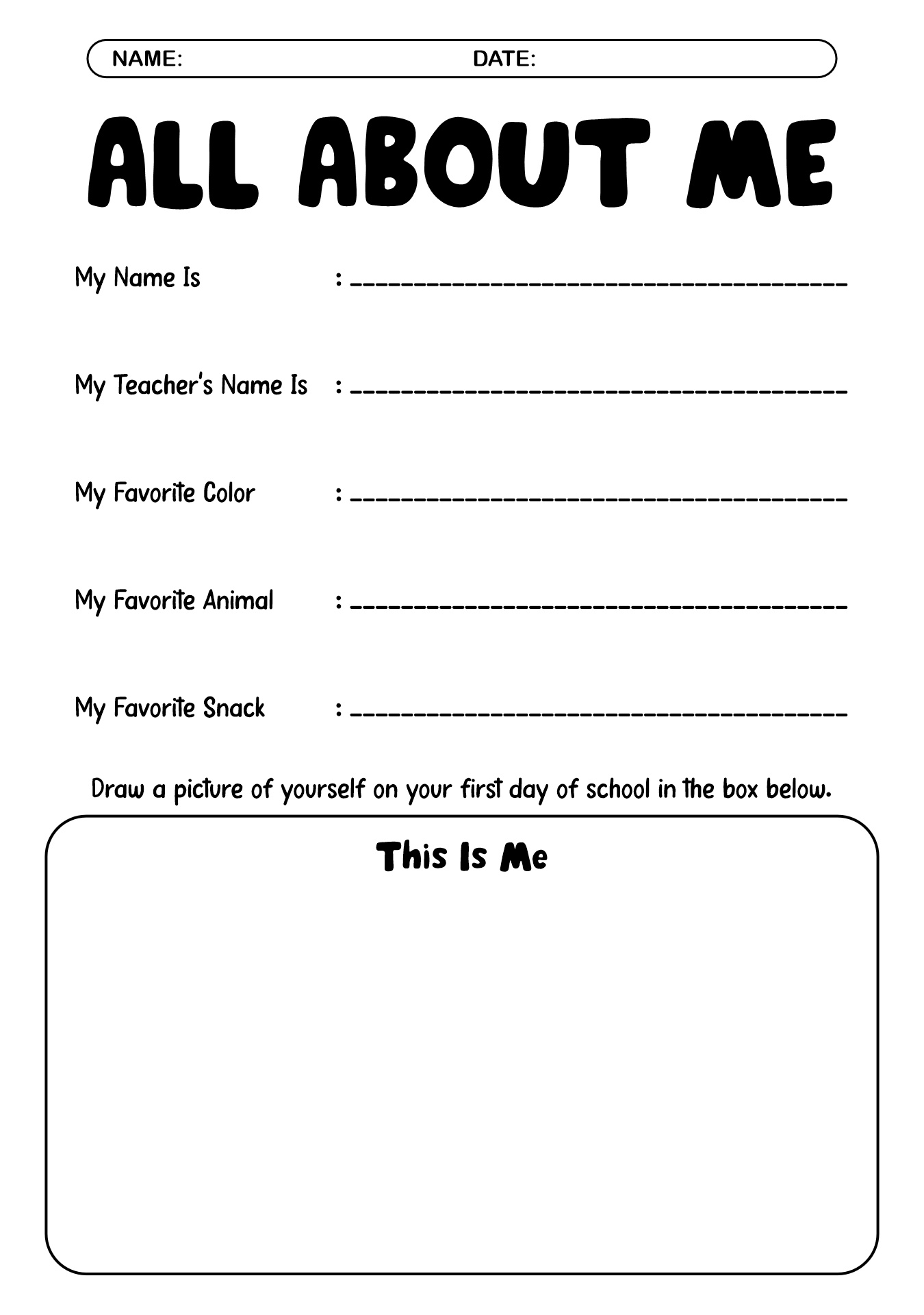First Grade Introduction Fun Activity Sheet