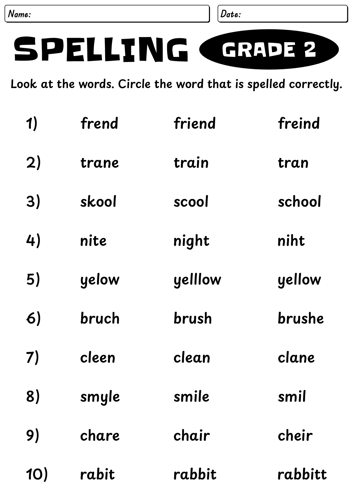 Grade 2 Phonics Spelling Worksheet