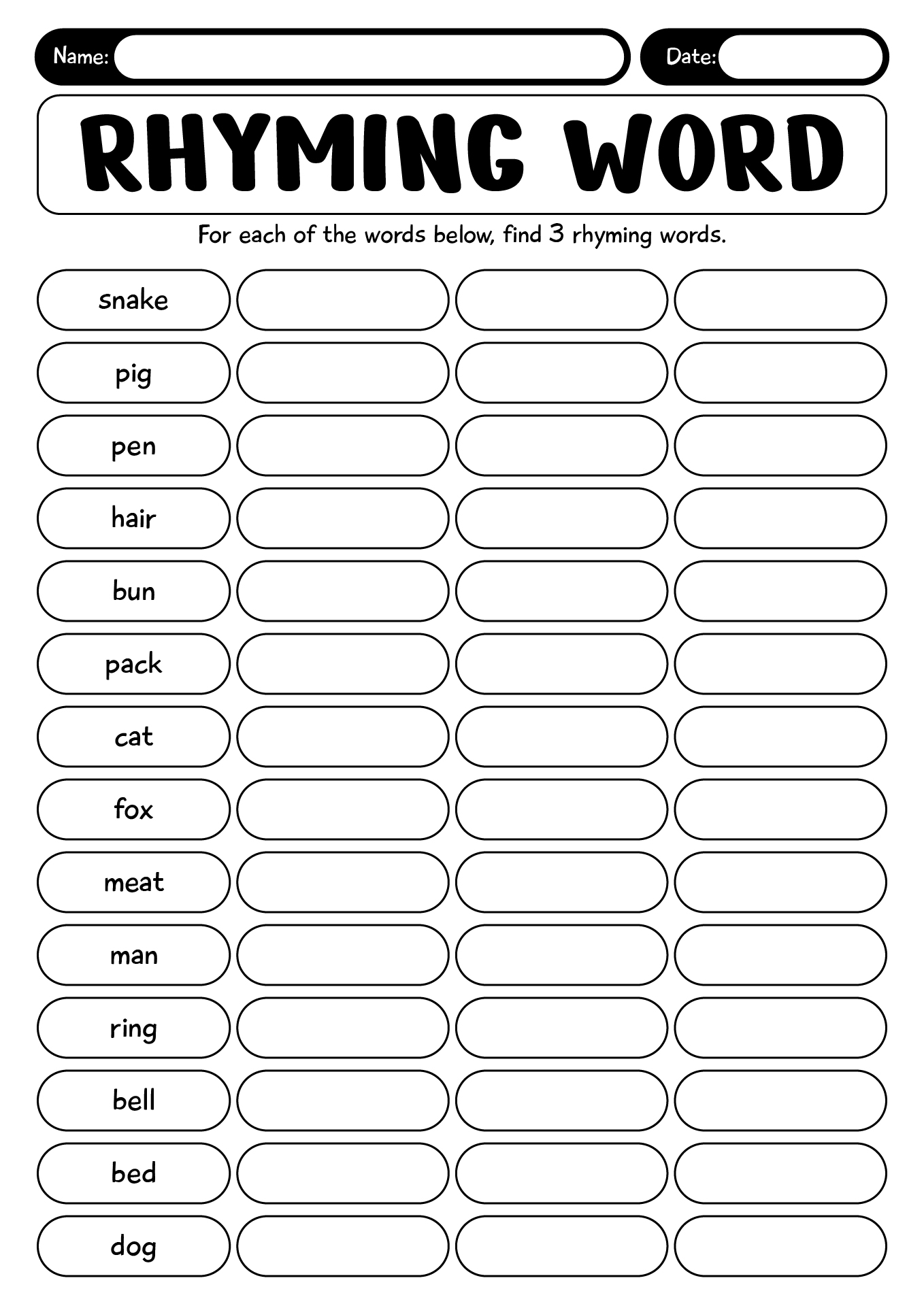 Grade 2 Rhyming Word Worksheet