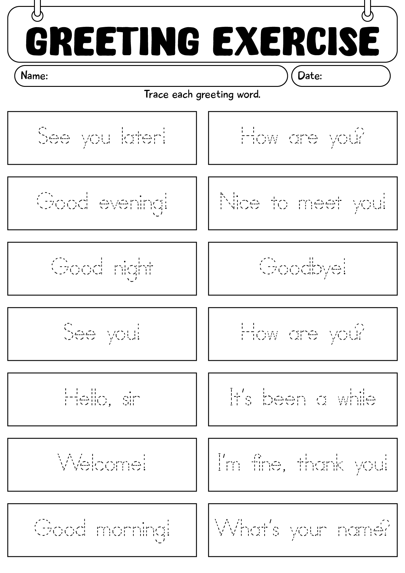 Greeting Exercise Worksheet For 2nd Grade
