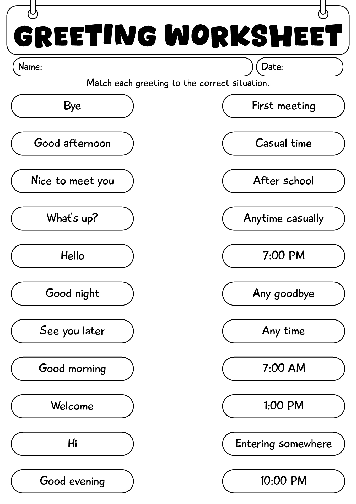 Greeting Worksheet For 2nd Grade