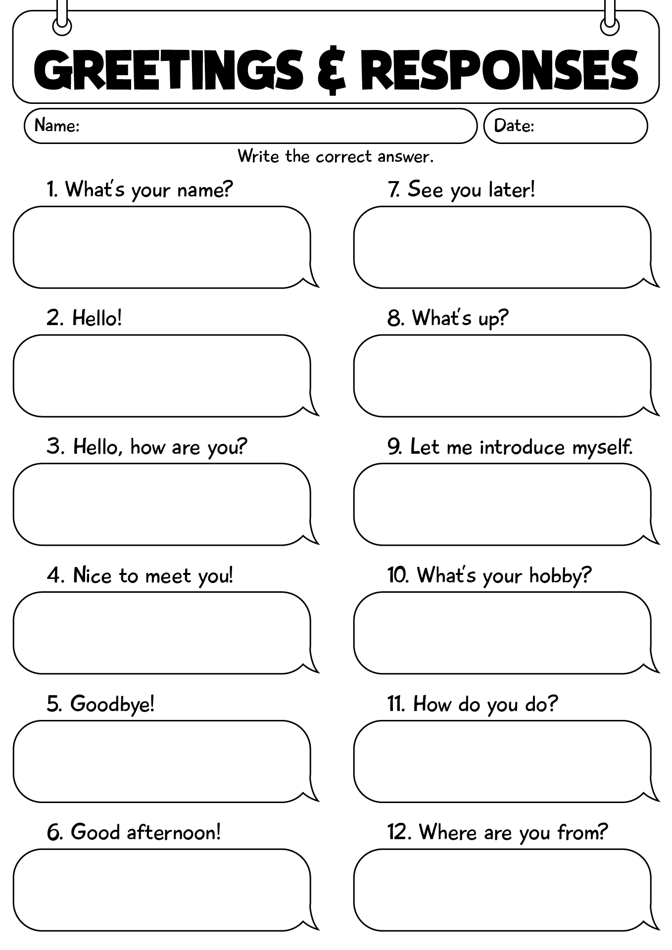 Greetings And Responses Worksheet For 2nd Grade