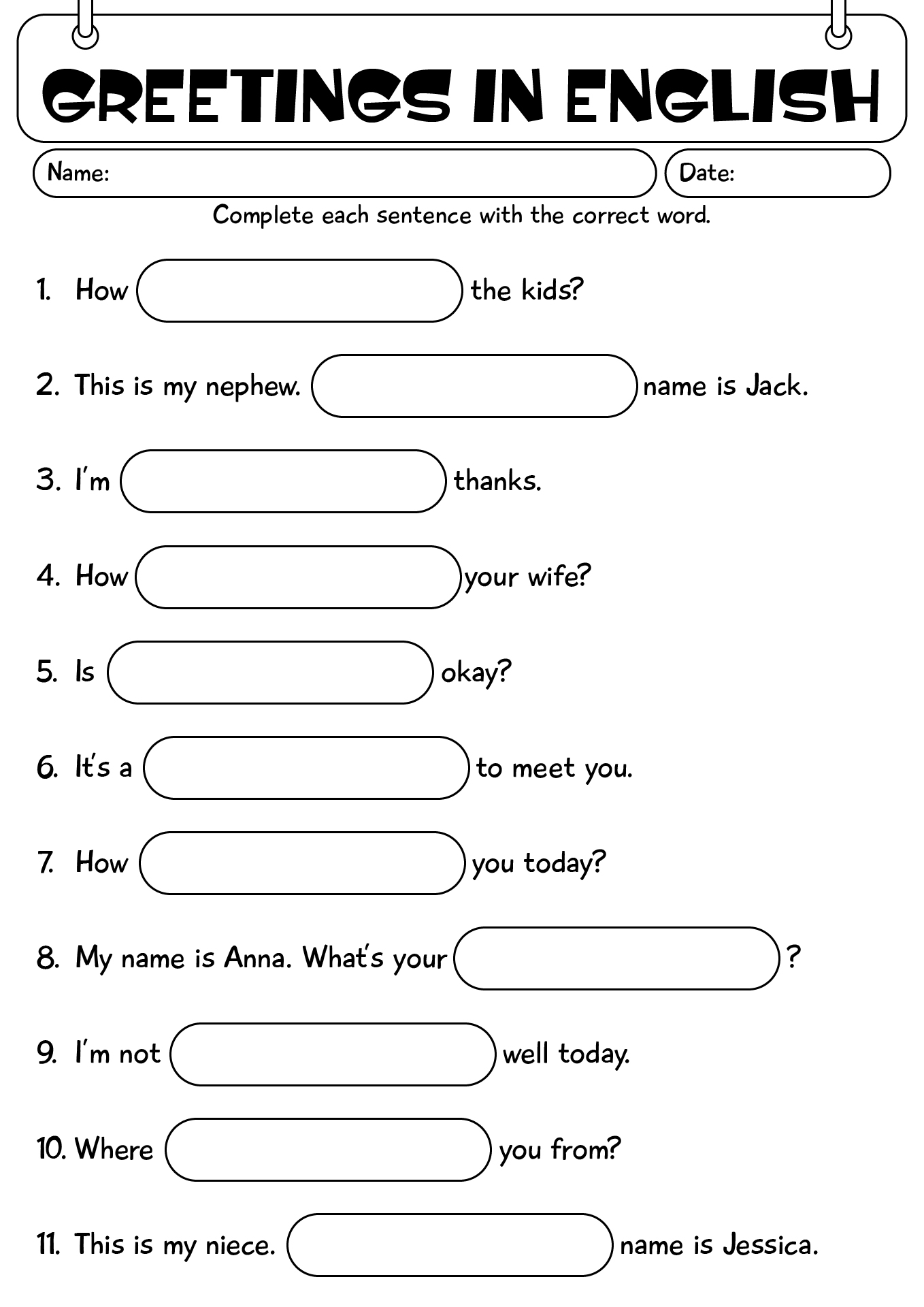 Greetings In English Worksheet For Second Grade