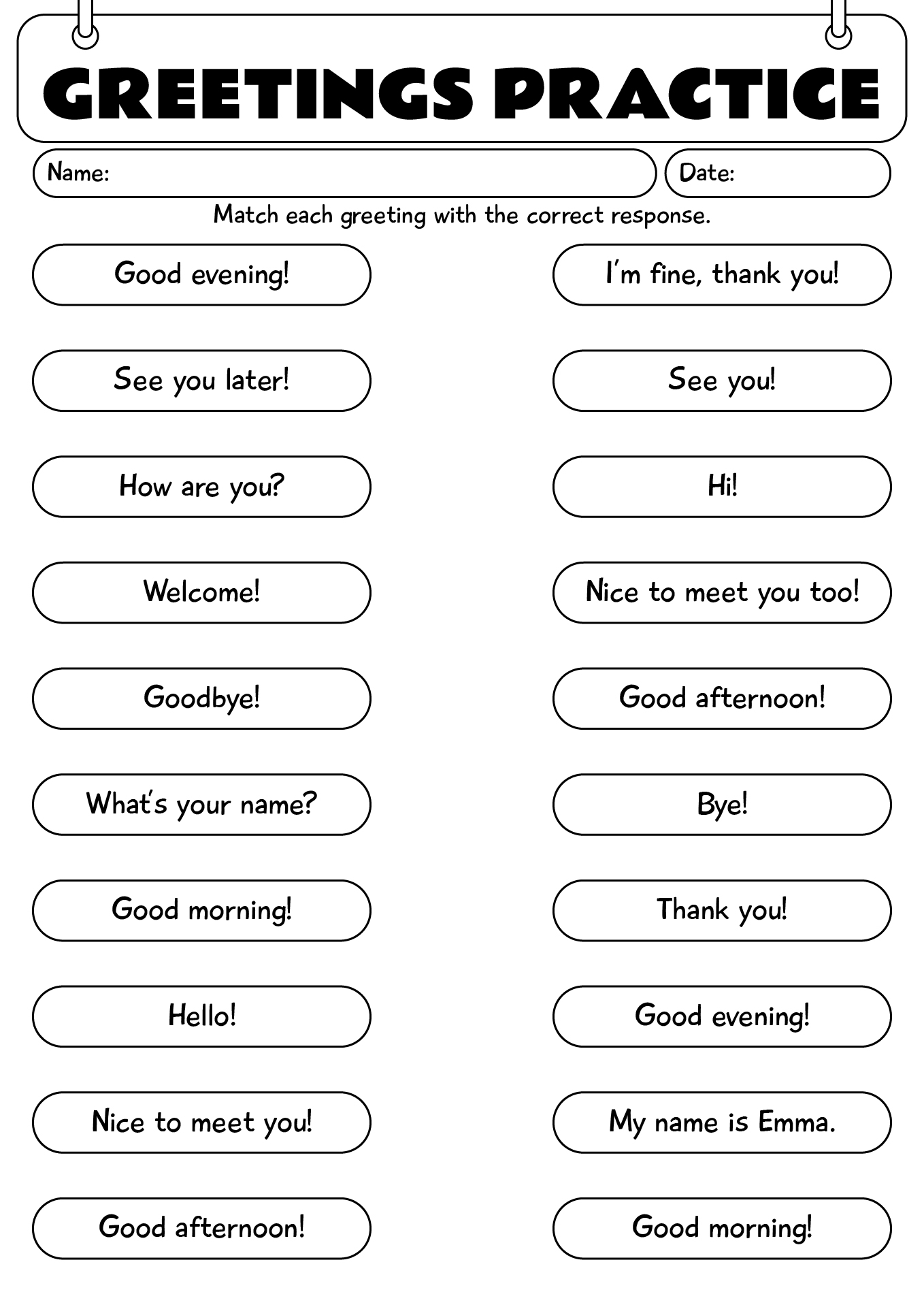 Greetings Practice Worksheet For 2nd Grade