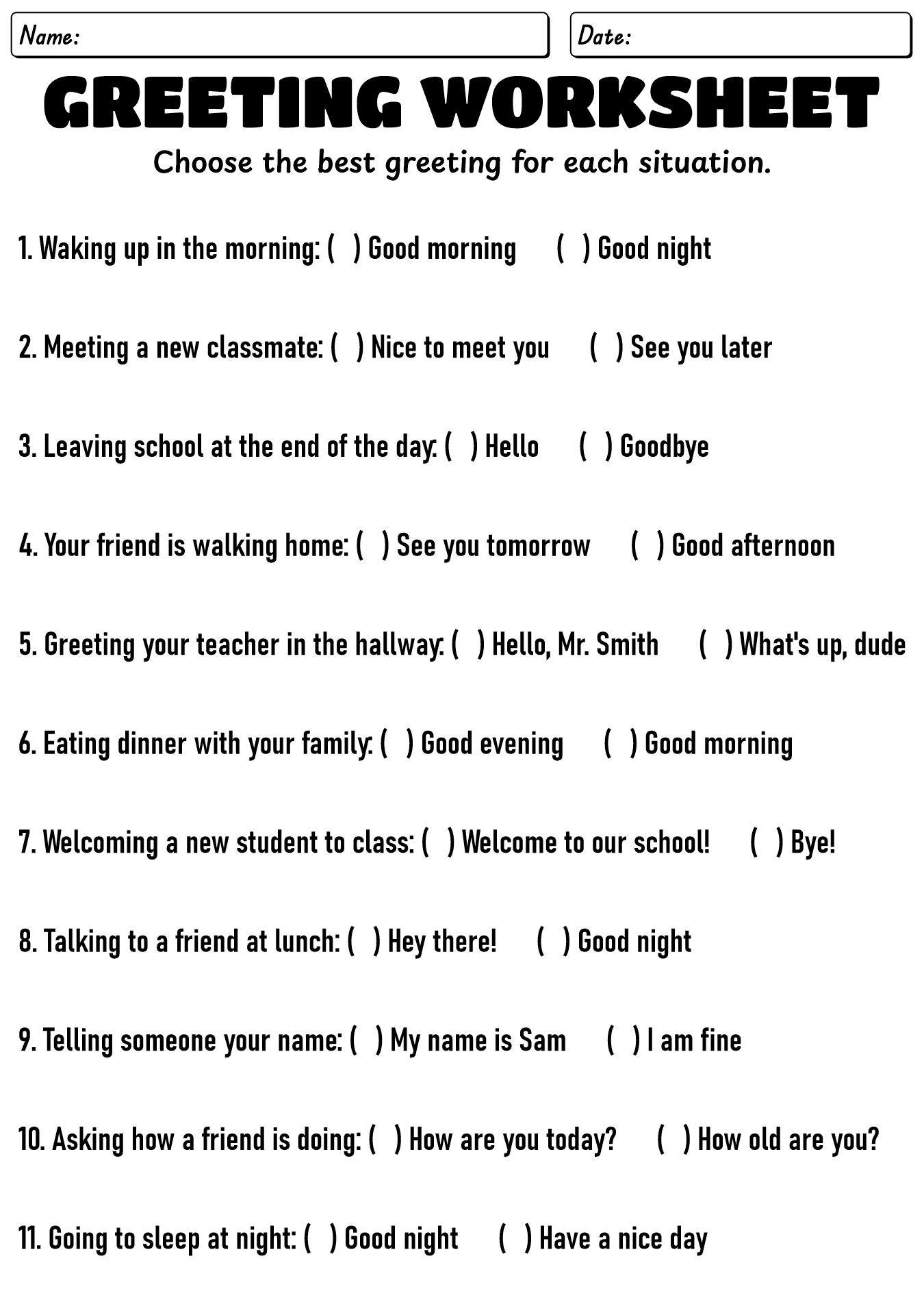 Greetings Teaching Resources Worksheet
