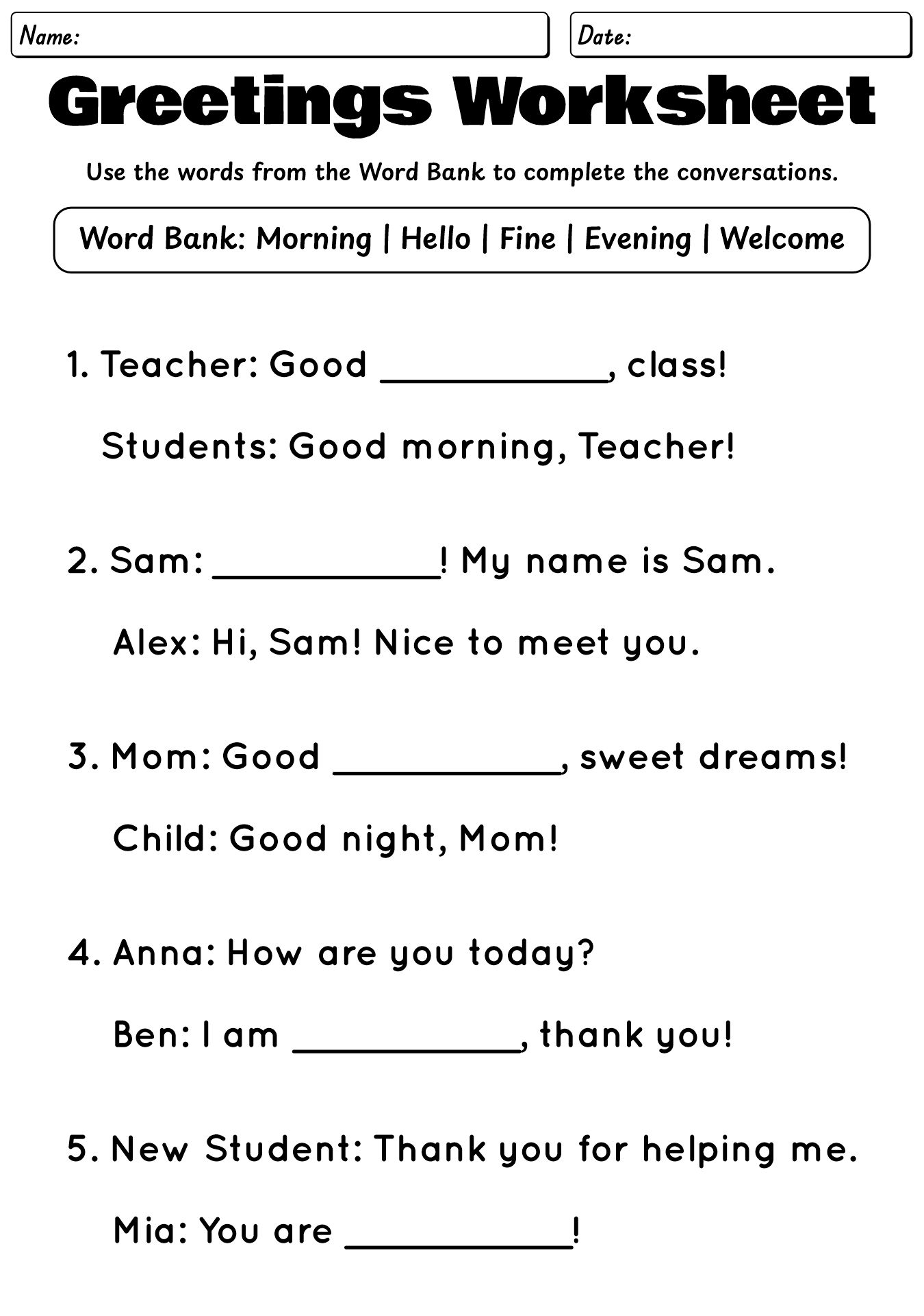 Greetings Worksheets For Grades 2