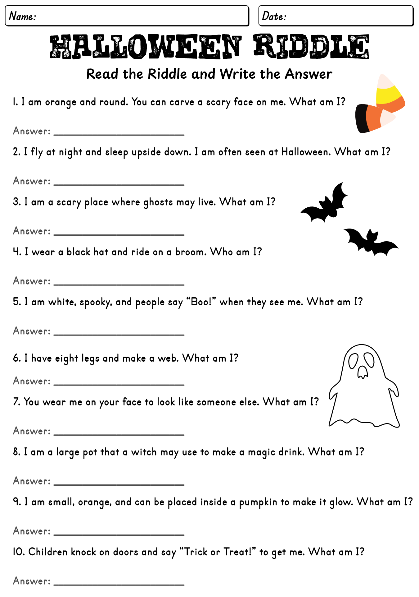 Halloween Riddle Worksheet