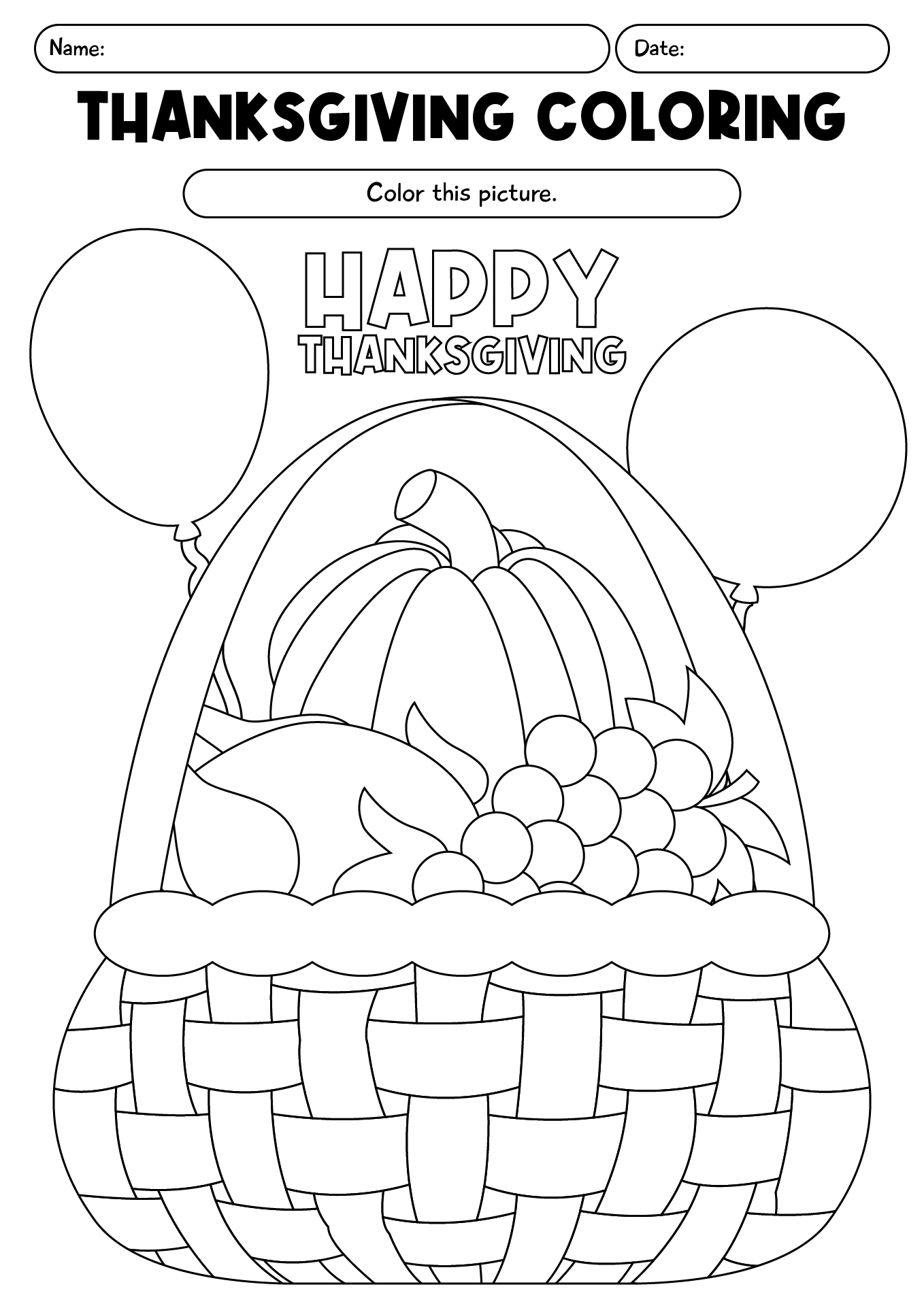 Happy Thanksgiving Coloring Worksheet
