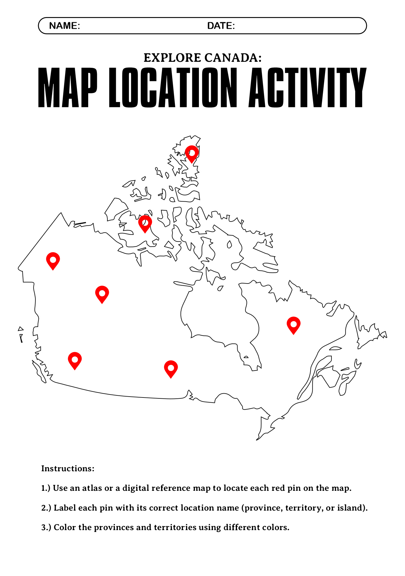 Interactive Canada Map Blank Worksheet for Students