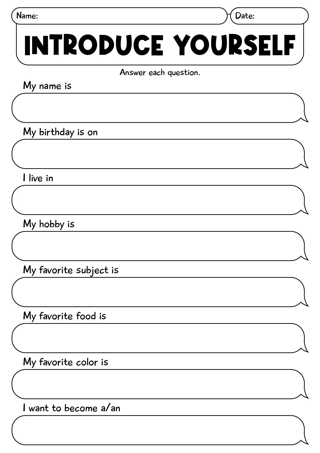 Introduce Yourself Worksheet For Kids Grade 1