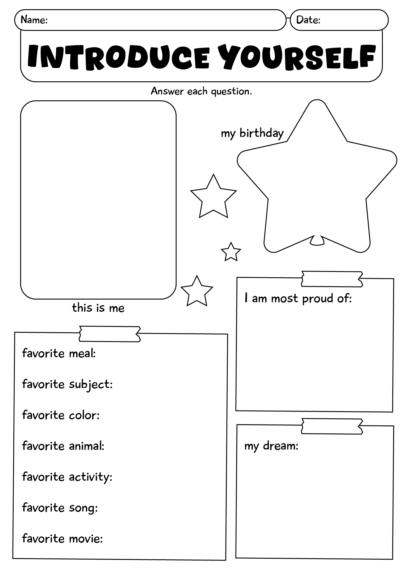 Introducing Yourself: Back To School Worksheets
