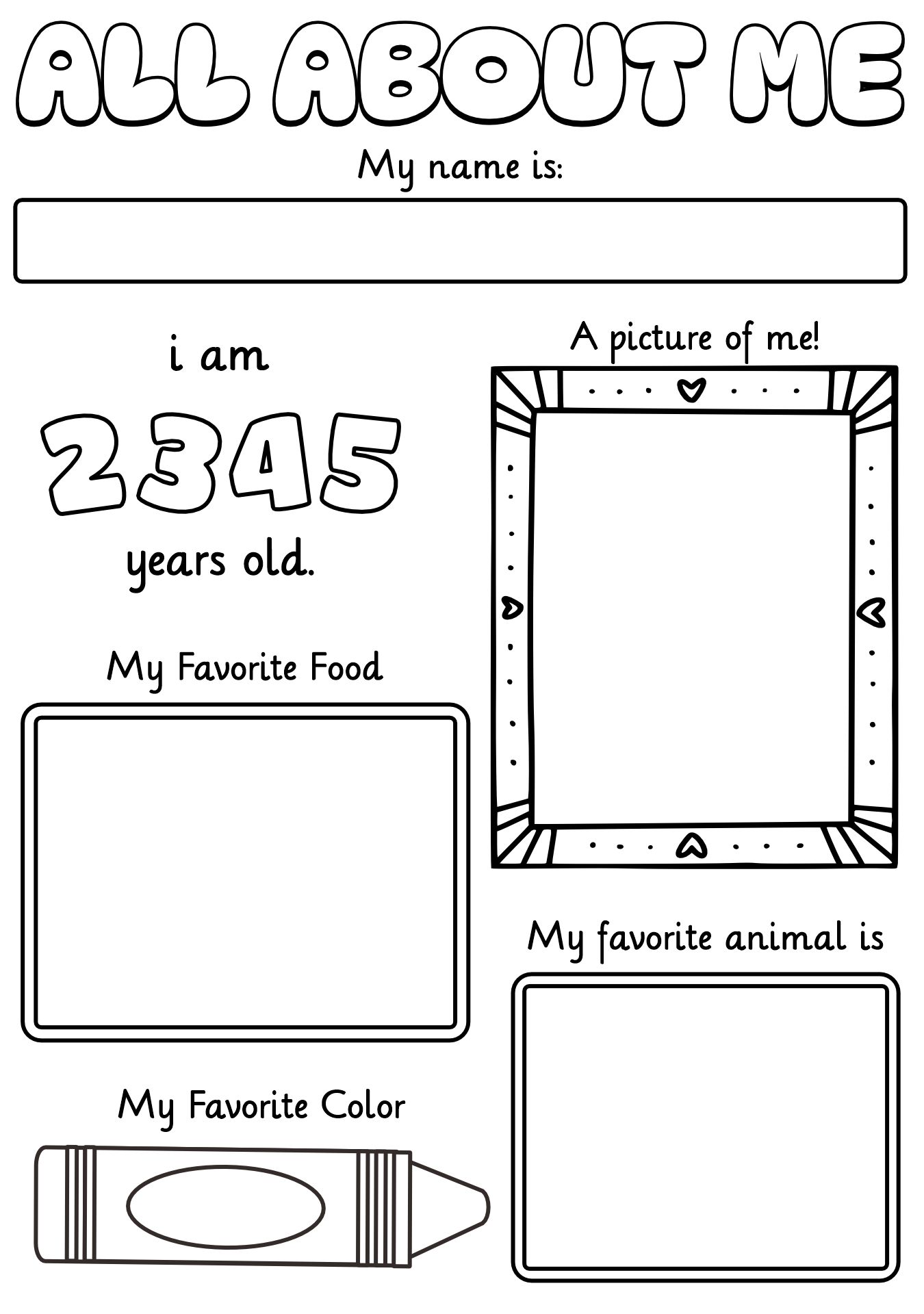 Kids Self Introduction Worksheet